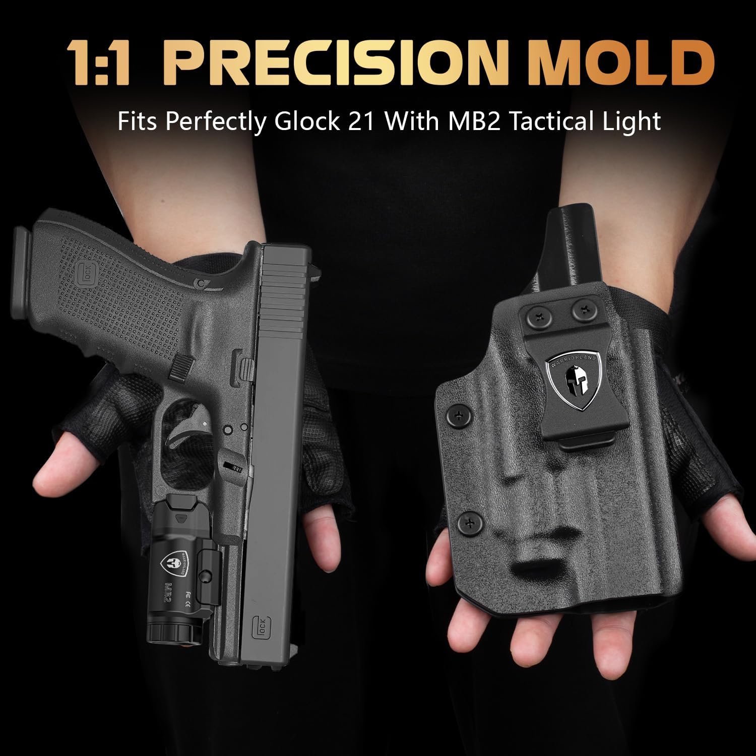 WARRIORLAND MB2 Pistol Light with Custom Holster Fit for Glock 21, Compact 500-Lumen Tactical Weapon Light White LED Flashlight with Power Indicator & IWB Conceal Carry Holster โWARRIORLAND