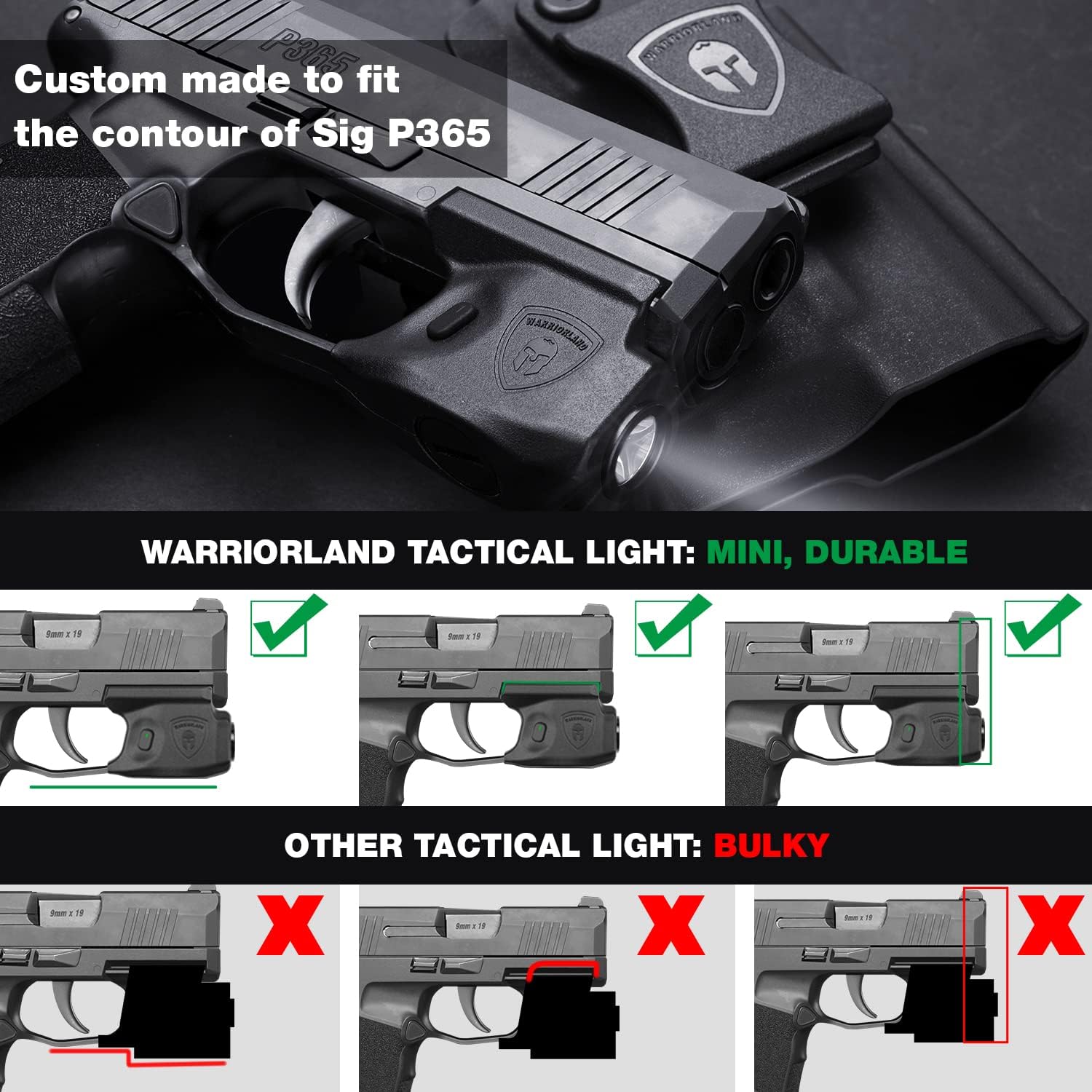 WARRIORLAND Mini Gun Light Compatible with Sig Sauer P365 / P365X / P365 XL Pistol, 150 Lumens Sig P365 Handgun Light, Rail Mount LED Tactical Flashlight P365 SL-1 WARRIORLAND