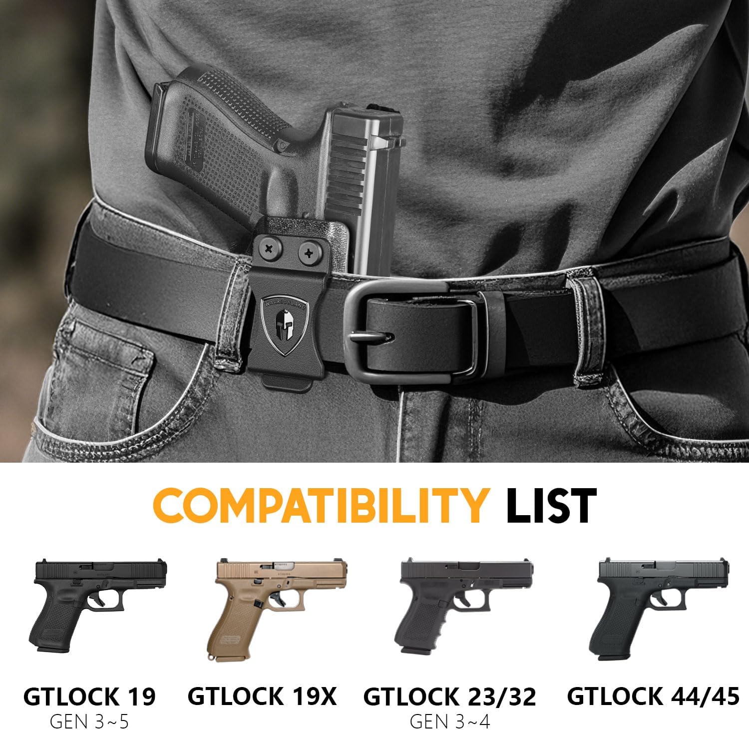 WARRIORLAND IWB Kydex Holster Compatible with Glock 17/19 Gen (3-5) & 23/32 Gen(3-4) & 19X/ 44/45, Inside Waistband Appendix Conceal Carry, with Claw & Adj. Retention & Cant, Right Hand