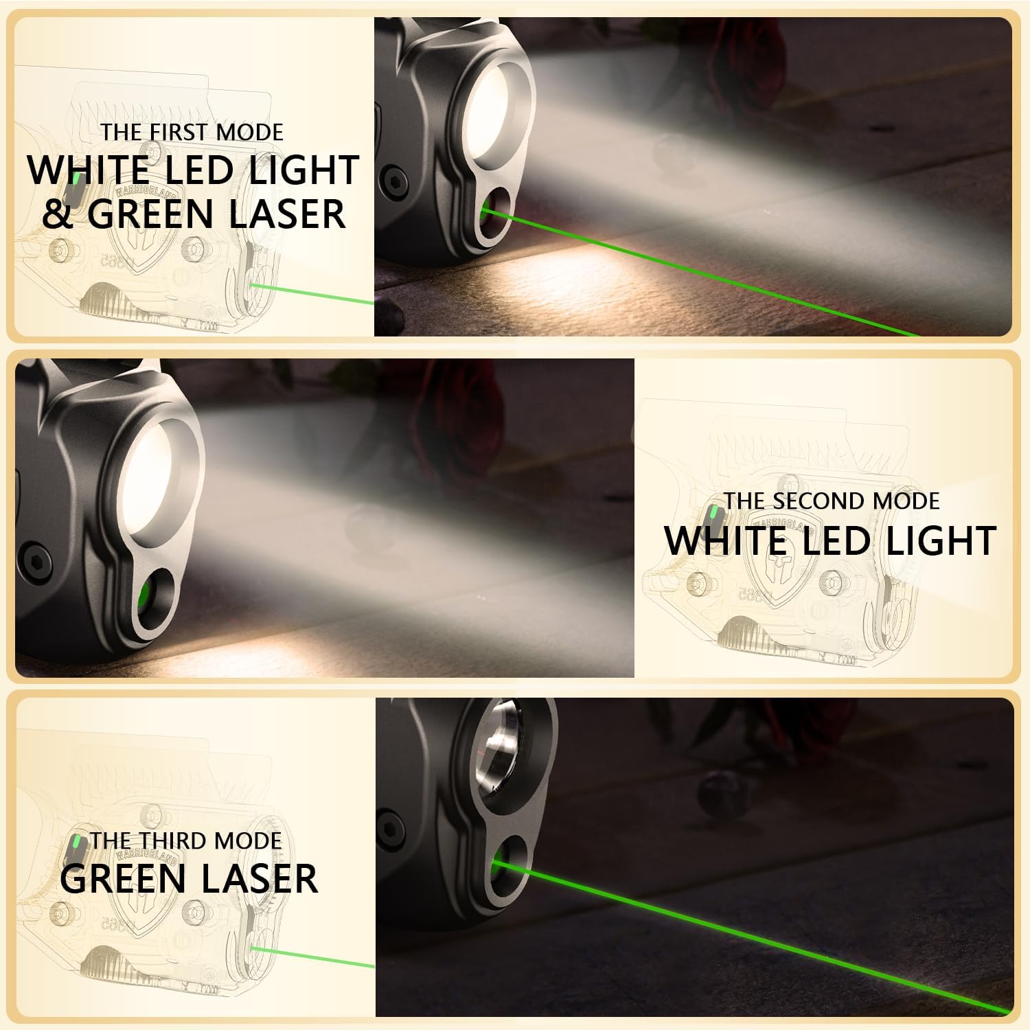 WARRIORLAND Pistol Light Laser & Holster Fit for Springfield Hellcat 3โณ MICRO-COMPACT, Compact 150-Lumen Trigger Mounted Tactical Weapon Light with Green Laser White LED & IWB Holster, Power Indicator