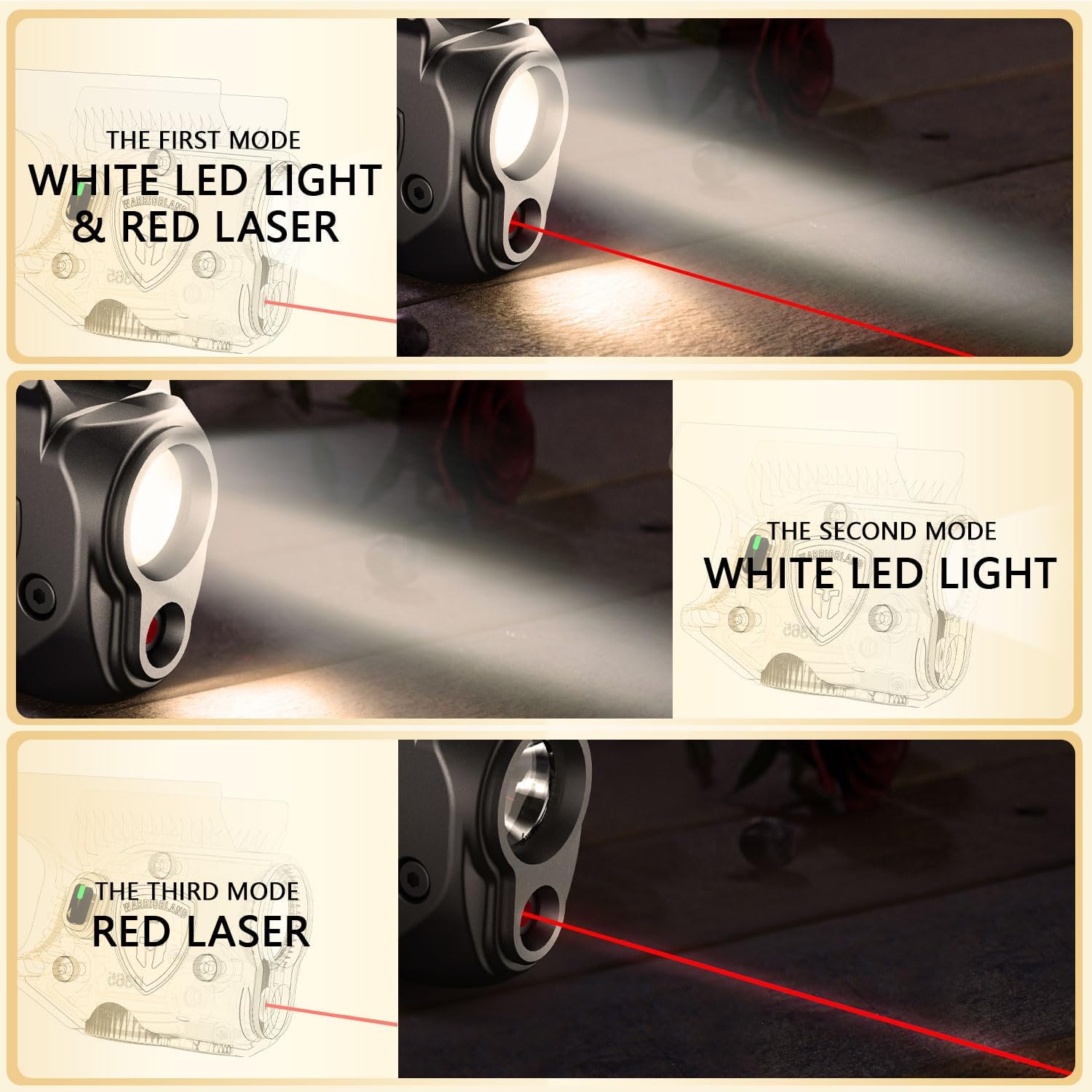 WARRIORLAND Pistol Light Laser Combo Fits Glock 42/43/43X/48 (No Rail), Compact 150-Lumen Trigger Mounted Tactical Weapon Light with Red Laser & White LED, Power Indicator & 3 Light Mode, SLL-105 WARRIORLAND