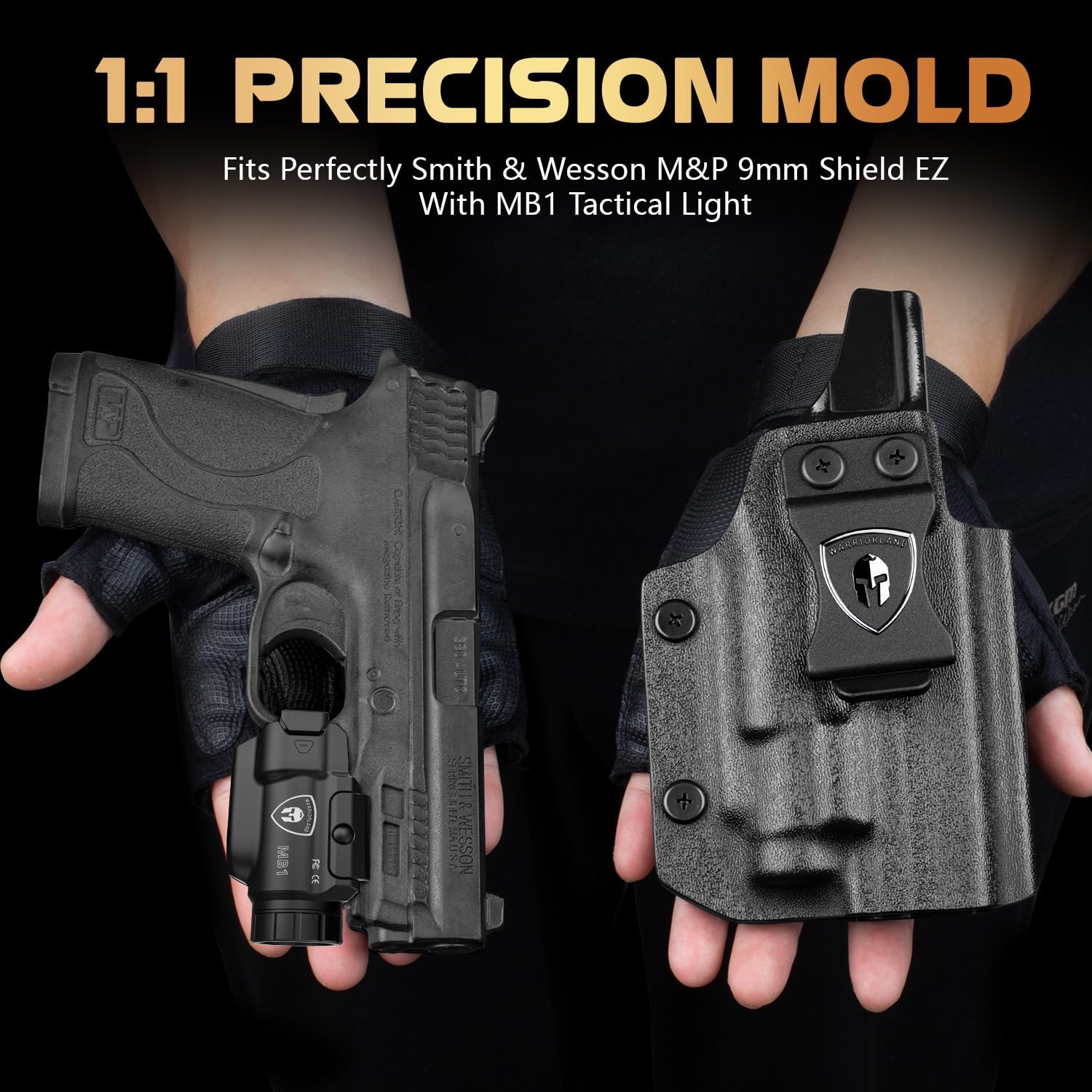 WARRIORLAND MB1 500 Lumens Portable Universal Rail Mounted Weapon Light - Red Laser & White LED Combo with M&P 9mm Shield EZ Kydex Holster-Three Operation Modes & Power Indicator MB1w/MPS9EZ Holster WARRIORLAND