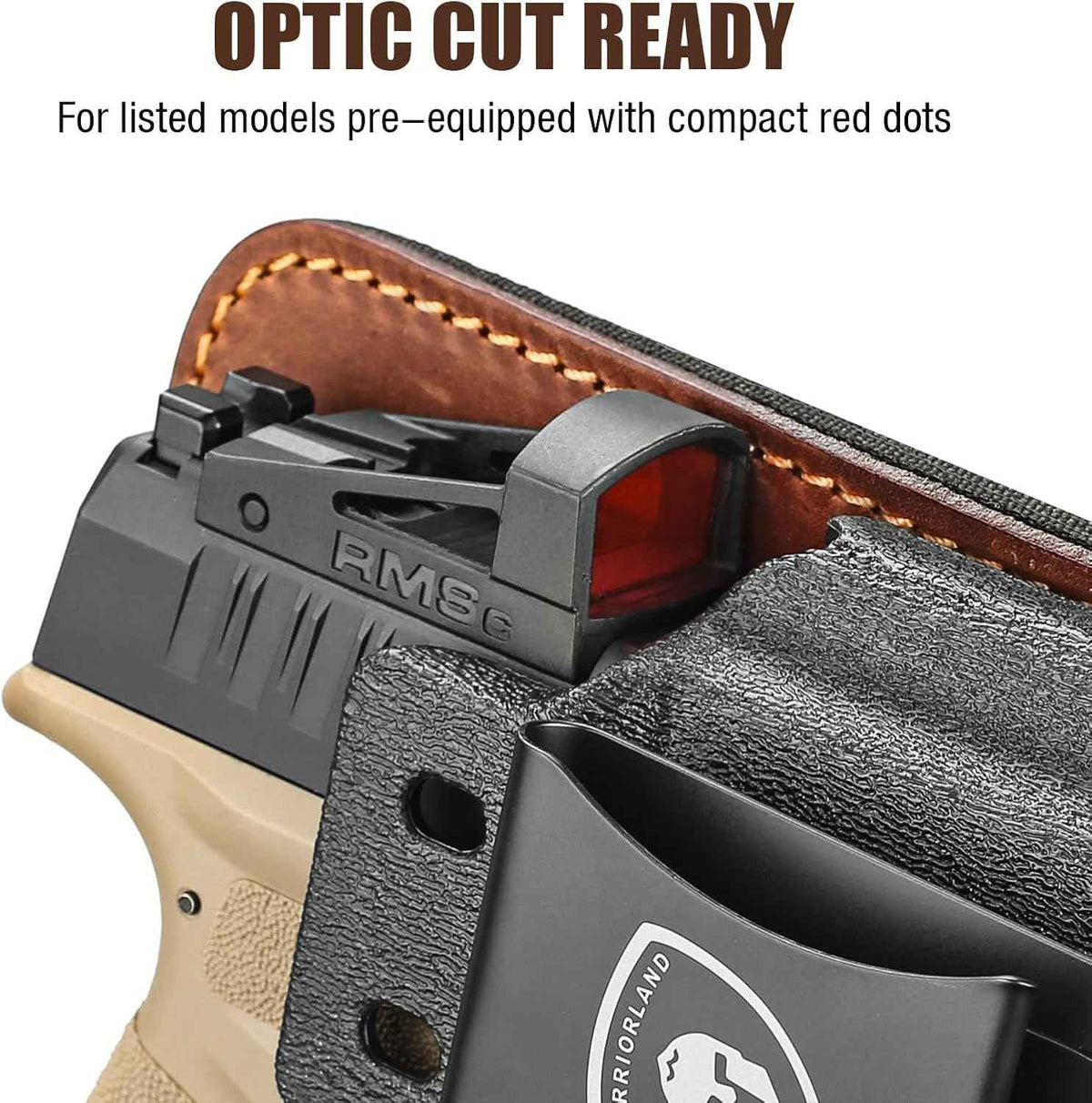 WARRIORLAND Springfield Hellcat Pro Holster - Compatible with Hellcat/RDP/OSP Optics Cut, IWB Hybrid Kydex/Leather Concealed Carry Holster, Right Hand, Adjustable Cant & Retention & Ride Height, Inside Waistband Holster