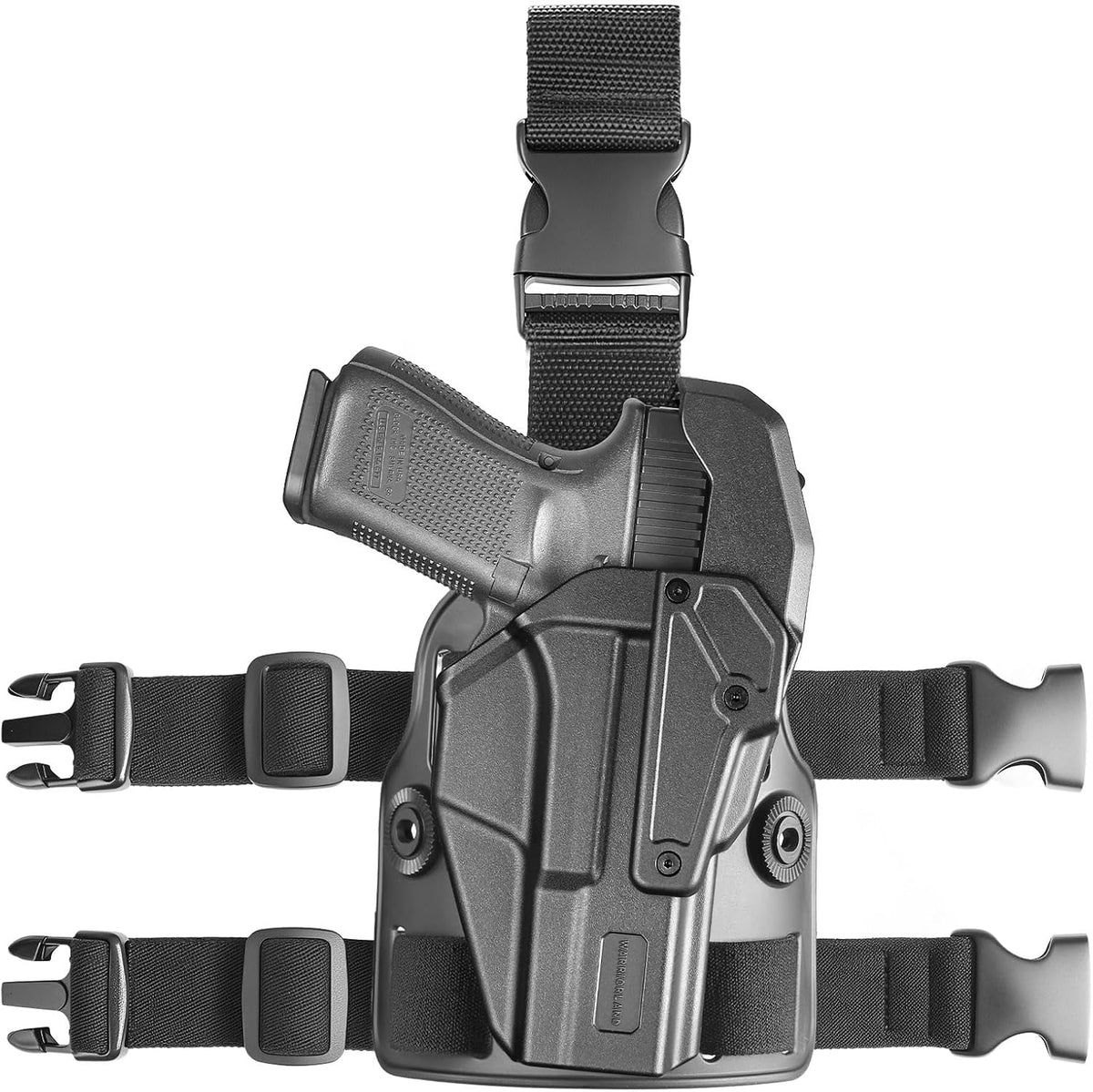 WARRIORLAND Level 2 Drop Leg Holster for 17/19/ 22/23/34 Gen 3-5 & G31/32 Gen 3-4 & 19X/44/45/47/49 & MOS Version, Optic Cut with RDS Cover, Tactical Thigh Holster with Adj. Heigh, Open Muzzle Design.