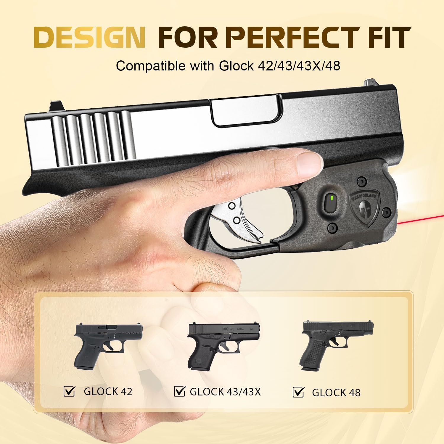 WARRIORLAND Pistol Light Laser Combo Fits Glock 42/43/43X/48 (No Rail), Compact 150-Lumen Trigger Mounted Tactical Weapon Light with Red Laser & White LED, Power Indicator & 3 Light Mode, SLL-105 WARRIORLAND