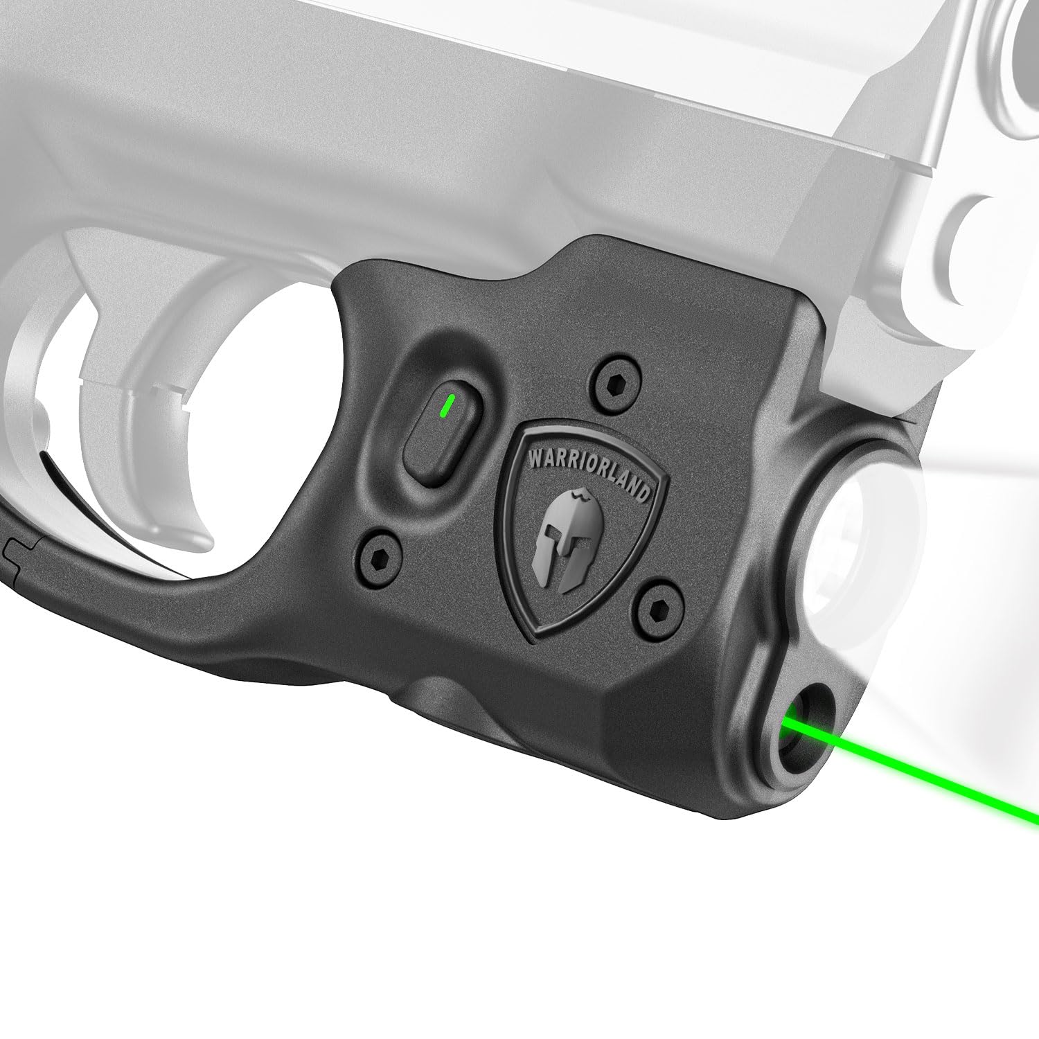 WARRIORLAND Pistol Light Laser Combo Fits S&W M&P Shield M2.0 9mm/.40, Compact 150-Lumen Trigger Mounted Tactical Weapon Light with Green Laser & White LED, Power Indicator & 3 Light Mode Options WARRIORLAND