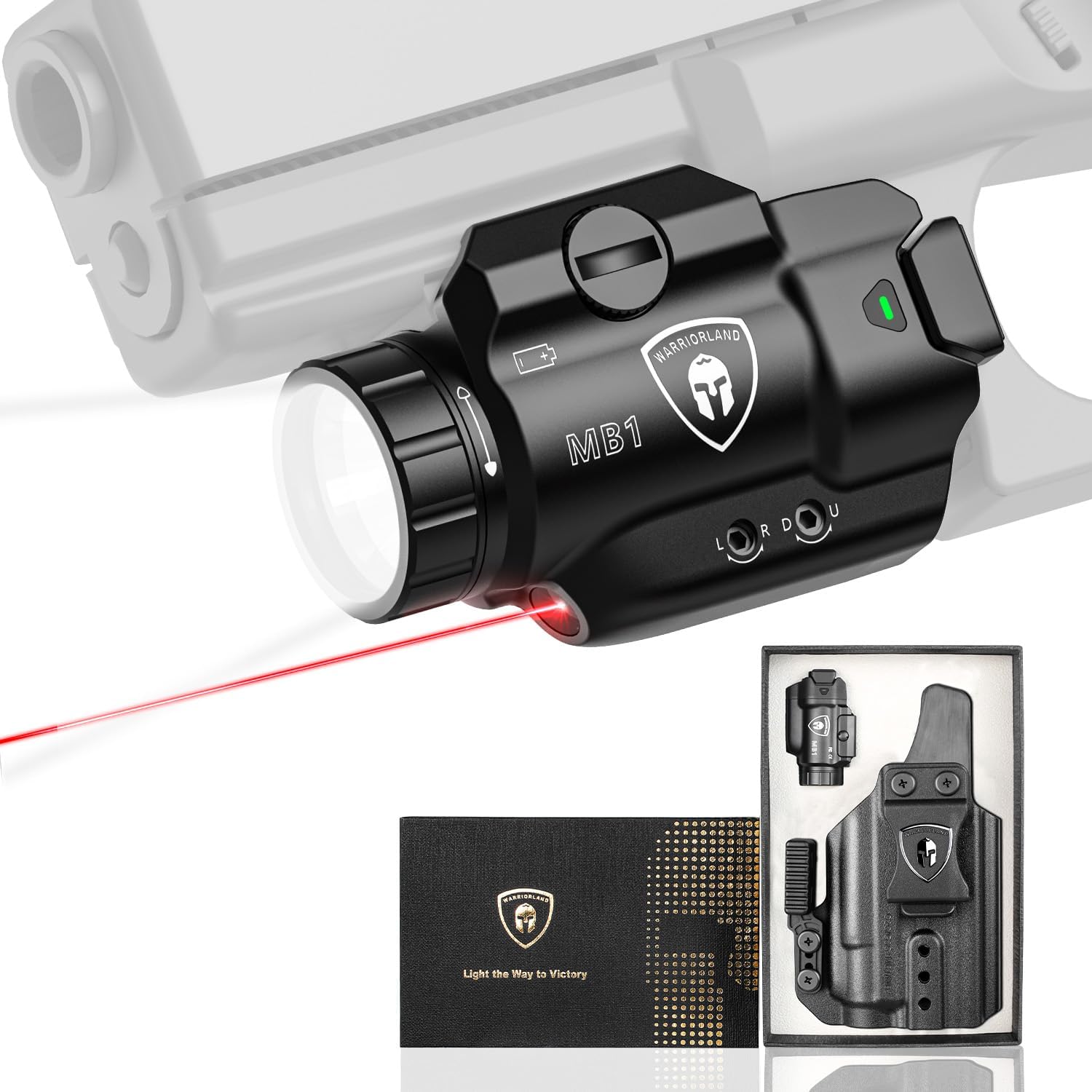 WARRIORLAND MB1 500 Lumens Portable Universal Rail Mounted Weapon Light - Red Laser & White LED Combo with Taurus G2C/G3C Claw Holster - Three Operation Modes & Power Indicator MB1w/G2C WARRIORLAND