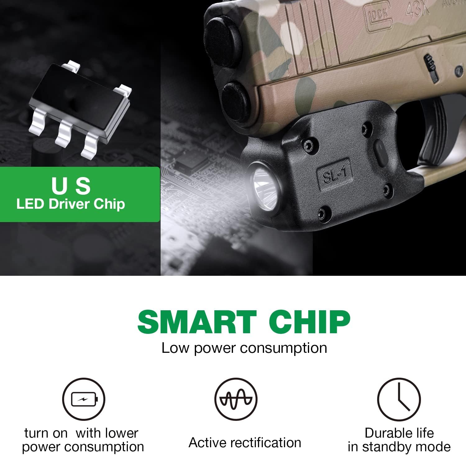 WARRIORLAND Mini Gun Light Compatible with Glock 42 / G43 / G43X (Not Fit G43X MOS) / G48(Not Fit G48 MOS), 150 Lumens G42/43/43X/48 Handgun Light, LED Tactical Light G42/43/48 SL-1 WARRIORLAND