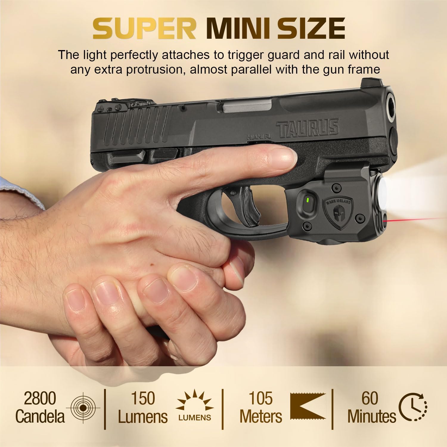 WARRIORLAND Pistol Light Laser Combo Fits Taurus G2C /G3C /Millennium PT111 G2 / PT140 G2/Taurus G3, Compact 150-Lumen Trigger & Rail Mounted Tactical Weapon Light with Red Laser & White LED Flashlight, SLL-101 WARRIORLAND