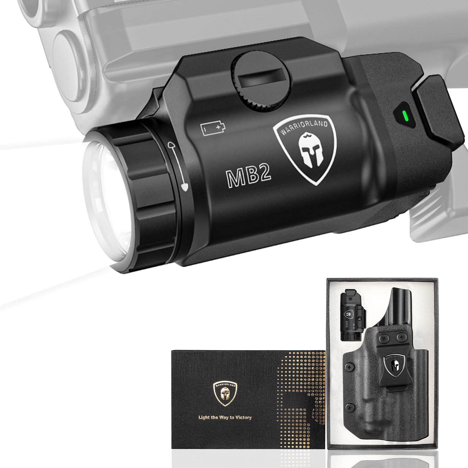 WARRIORLAND MB2 Pistol Light and Custom Kydex Holster, Fit for S&W M&P 9 M2.0 Compact 4.0'' Barrel, 500-Lumen Universal Rail Mounted Tactical Weapon Light with White LED Flashlight, Power Indicator WARRIORLAND