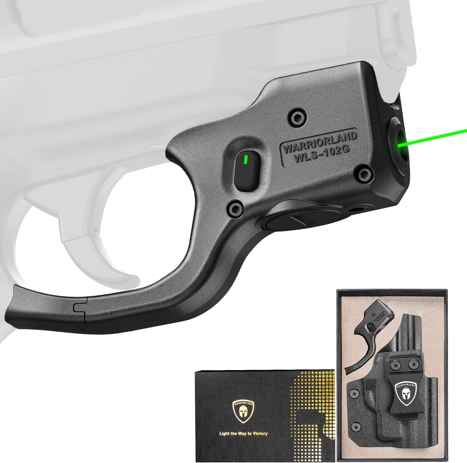 WARRIORLAND Green Laser Sight Fit S&W M&P Shield 9mm/.40 with Kydex Holster, First Green Beam Sight with Power Indicator, M&P Sheld .40 Laser with IWB Holster Right Hand, WLS-102G w/MP Shield Holster WARRIORLAND