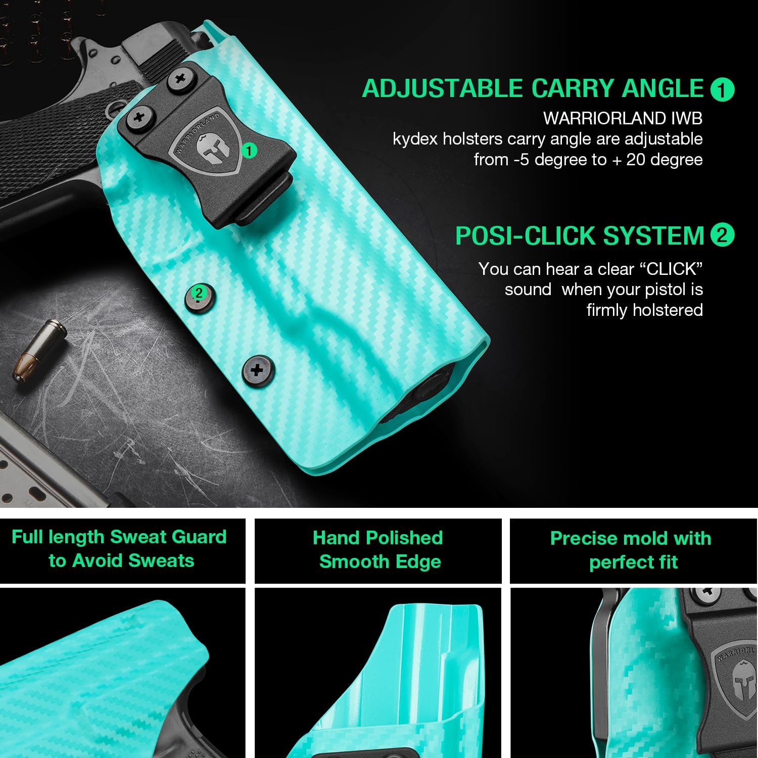 IWB Carbon Fiber Kydex Holsters Compatible with G17/19 - G43/43X MOS - P365/P365X - P320 - Taurus G2C/G3C - M&P 9mm M2.0 4"/4.25" - M&P Shield 9mm - Springfield Hellcat - 1911 5'' No Rail, Right WARRIORLAND WARRIORLAND
