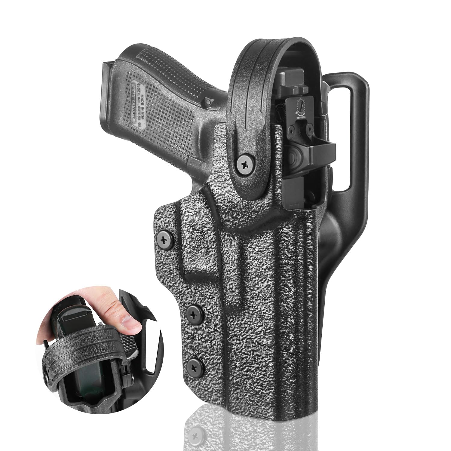 WARRIORLAND Level 2 Kydex Holster Compatible with Glock G17/G19/G34 Gen3-5 G17/G19 Gen4-5 MOS G19X G22/23/31/32 Gen3-4 G19X G34 Gen5 MOS G44 G45 G45 MOS, Adjustable Loop Fits Belt Width 1.5" - 2.0", Right Hand Thumb Release Holster WARRIORLAND