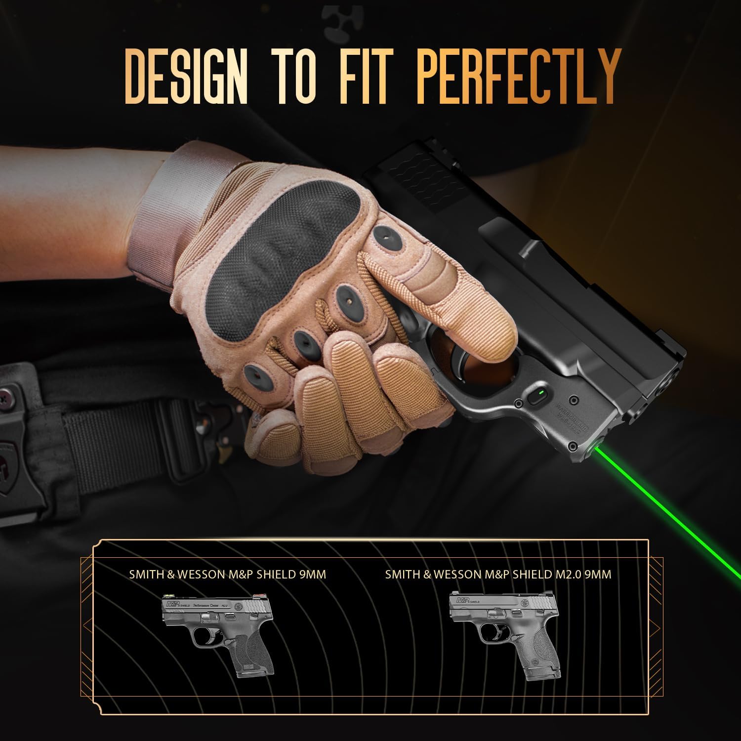 WARRIORLAND Green Laser Sight Fit S&W M&P Shield 9mm/.40 with Kydex Holster, First Green Beam Sight with Power Indicator, M&P Sheld .40 Laser with IWB Holster Right Hand, WLS-102G w/MP Shield Holster WARRIORLAND