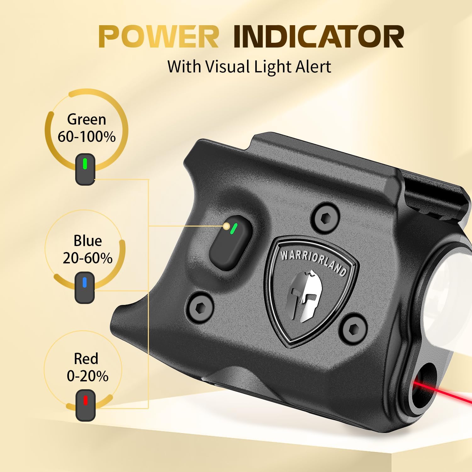 WARRIORLAND Pistol Light Laser & Holster Fit for Springfield Hellcat 3โณ Micro-Compact, Compact 150-Lumen Trigger Mounted Tactical Weapon Light with Red Laser White LED & IWB Holster, Power Indicator