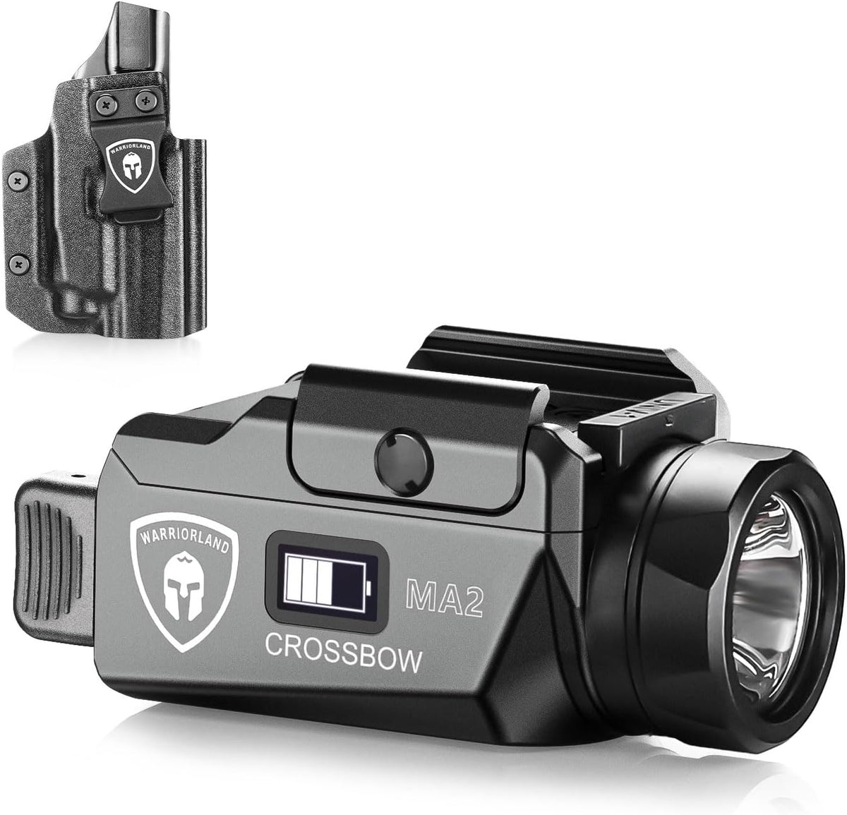 WARRIORLAND Crossbow MA2 Universal Rail Mounted 800 Lumens Tactical Light with Taurus G2C/G3C IWB Kydex Holster Combo, Magnetic USB Charging Pistol Light with Screen Displays Battery Status WARRIORLAND
