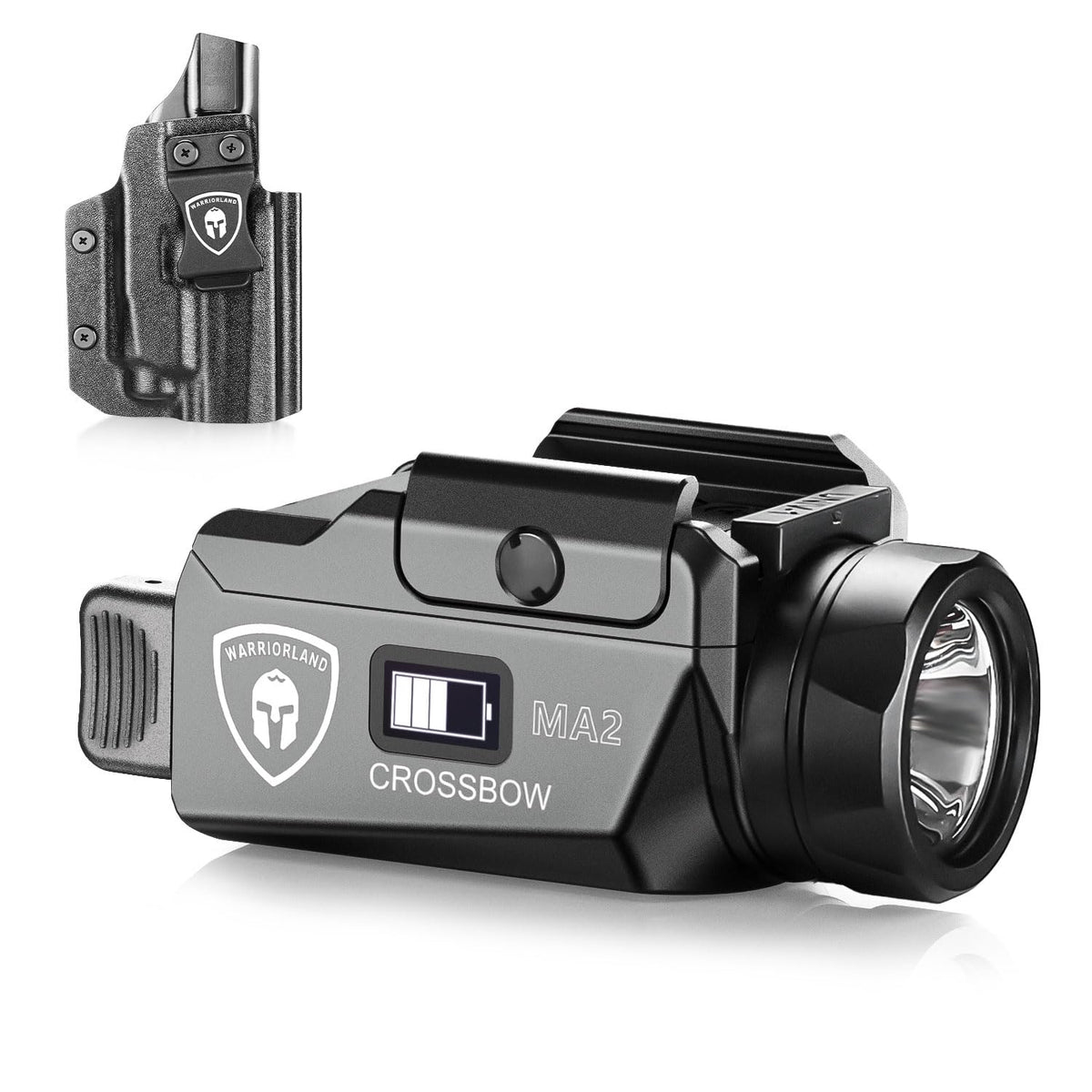 WARRIORLAND Crossbow MA2 Universal Rail Mounted 800 Lumens Tactical Light with Taurus G2C/G3C IWB Kydex Holster Combo, Magnetic USB Charging Pistol Light with Screen Displays Battery Status WARRIORLAND