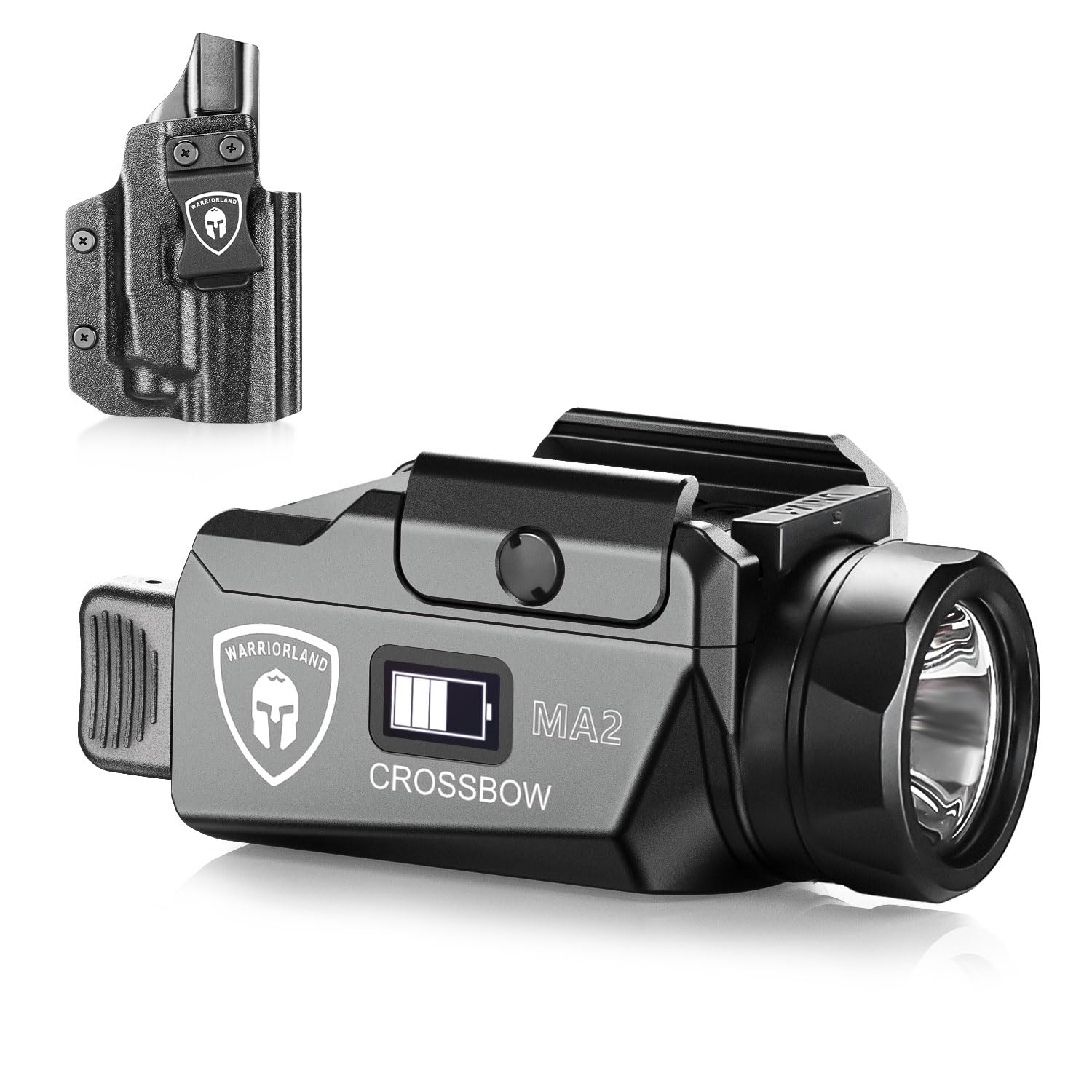 WARRIORLAND Crossbow MA2 Universal Rail Mounted 800 Lumens Tactical Light with Taurus G2C/G3C IWB Kydex Holster Combo, Magnetic USB Charging Pistol Light with Screen Displays Battery Status WARRIORLAND