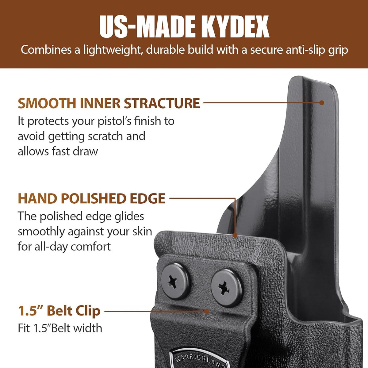 WARRIORLAND Optics Cut Kydex Appendix IWB Holster for Glock 43X MOS/43X/G43, Adjustable Cant & Retention, Right Hand Concealed Carry WARRIORLAND