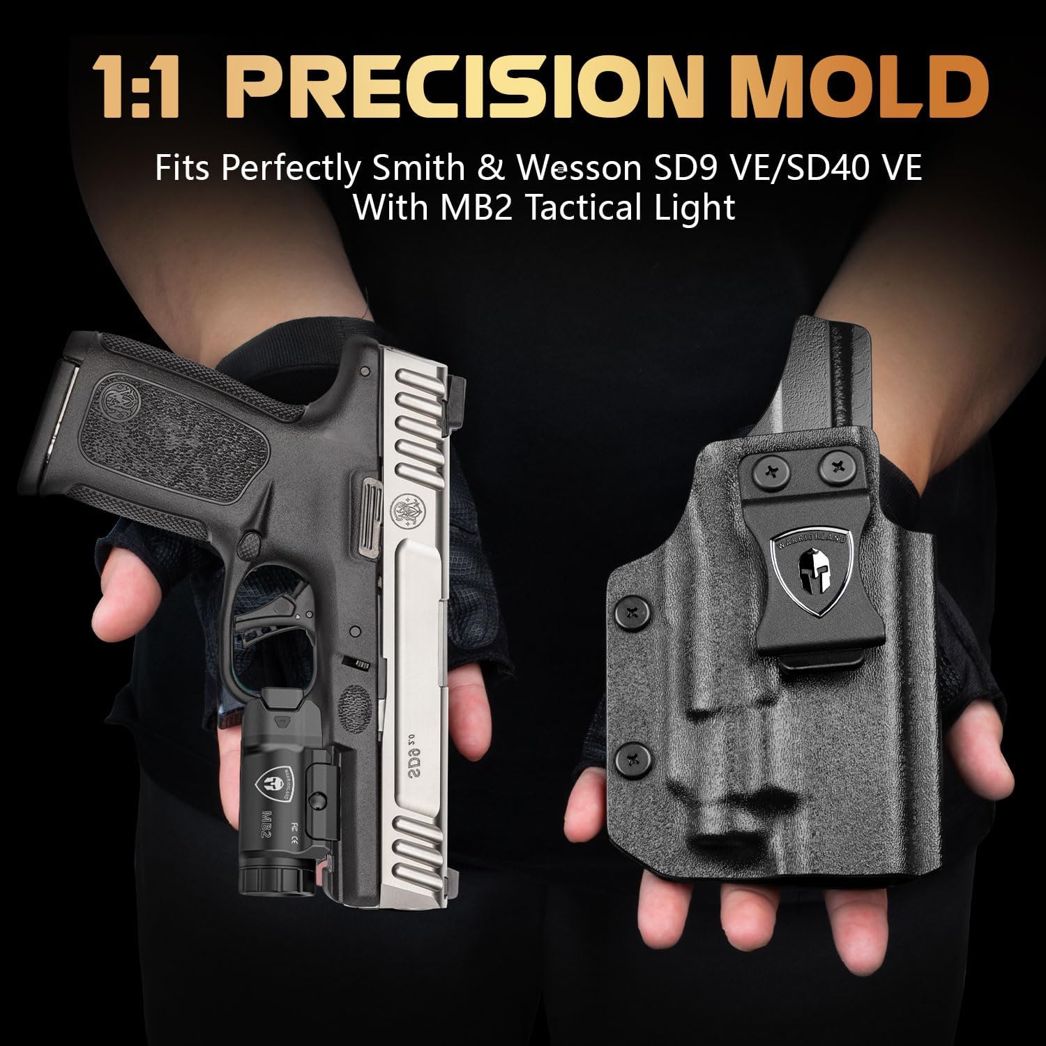 WARRIORLAND 500 Lumen White LED Tactical Light with S&W SD9 VE / SD40 VE IWB Kydex Holster Combo-Compact Rail Mounted Weapon Light,with Battery Included MB2/SD9 Holster WARRIORLAND