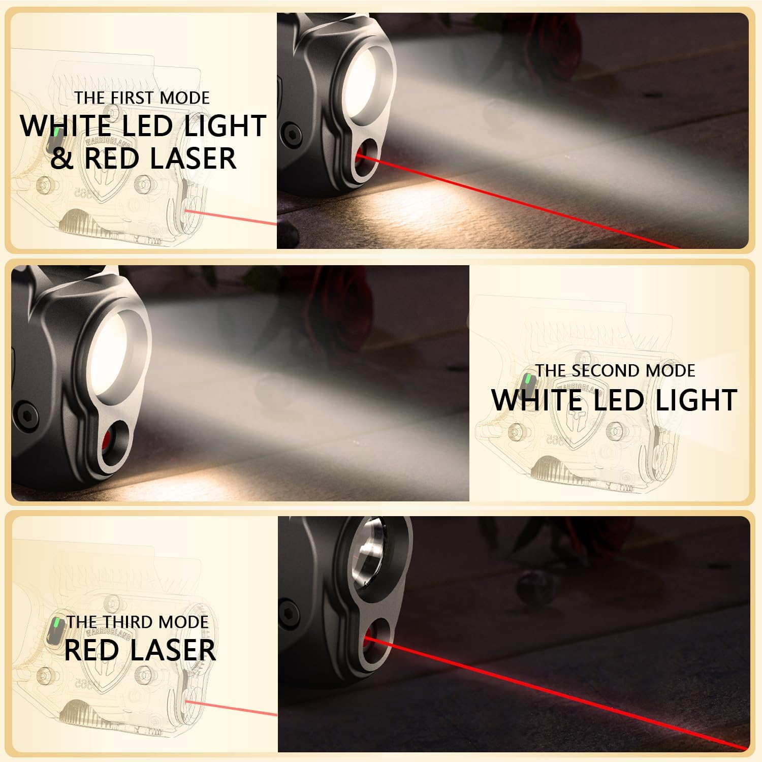 WARRIORLAND Pistol Light Laser & Holster Fit for Springfield Hellcat 3โณ Micro-Compact, Compact 150-Lumen Trigger Mounted Tactical Weapon Light with Red Laser White LED & IWB Holster, Power Indicator