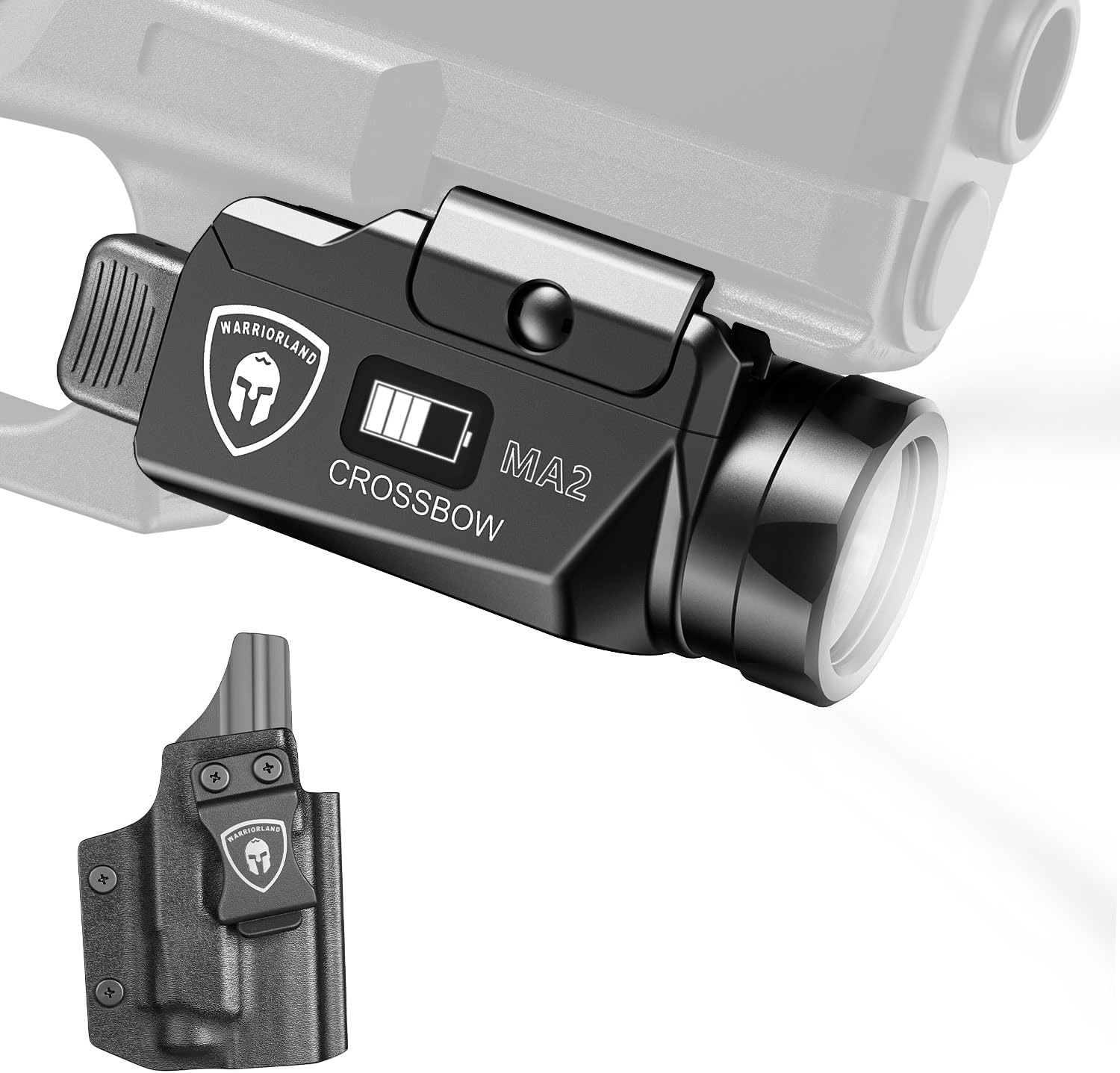 WARRIORLAND MA2 Pistol Light with Holster Fit for Sprindfield Hellcat Pro, 800-lumen LED Weapon Pistol Flashlight & Right-Hand IWB Holster, Rechargeable | Screen Power Indicator WARRIORLAND
