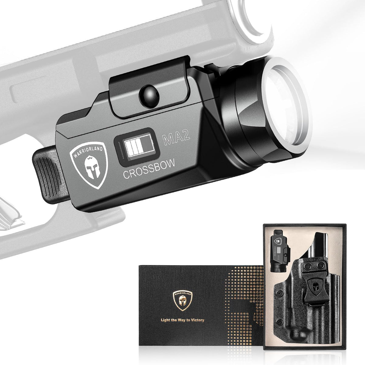WARRIORLAND MA2 Pistol Light with Holster Fit for M&P 9MM M2.0 3.6"/4.0"/4.25" Barrel, 800-lumen LED Weapon Light Pistol Flashlight & Right-Hand IWB Holster, Rechargeable | Screen Power Indicator WARRIORLAND