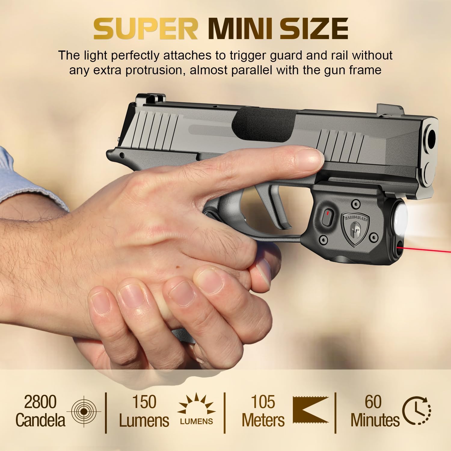 WARRIORLAND Pistol Light Laser Combo Fits Sig Sauer P365 Xmacro, Compact 150-Lumen Trigger & Rail Mounted Tactical Weapon Light, Red Laser & White LED Flashlight, Power Indicator, SLL-109 WARRIORLAND