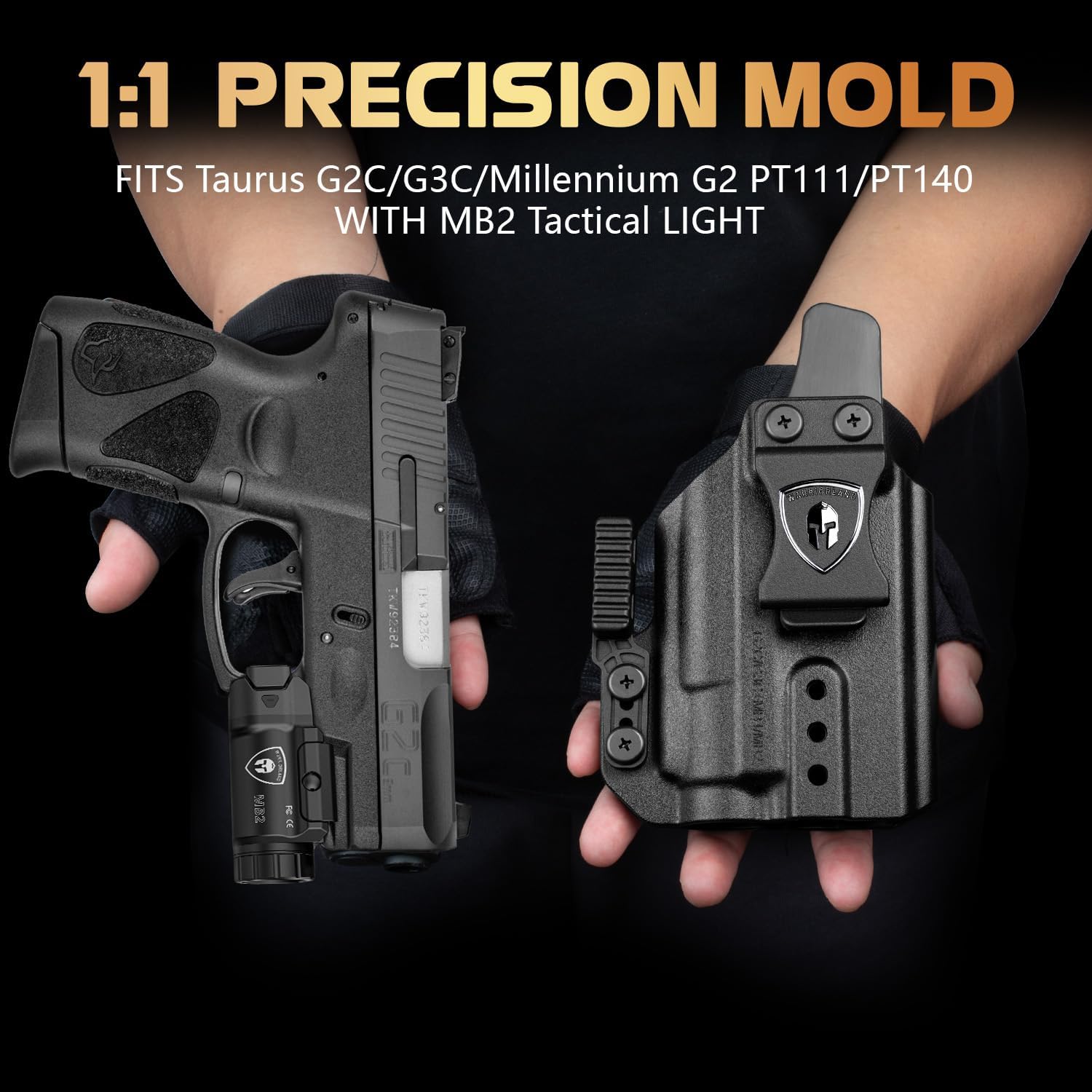 WARRIORLAND 500 Lumen White LED Tactical Light with Taurus G2C/G3C/PT111 G2/PT140 Polymer Claw Holster Combo-Compact Rail Mounted Weapon Light,with Battery Included (MB2/G2C) WARRIORLAND