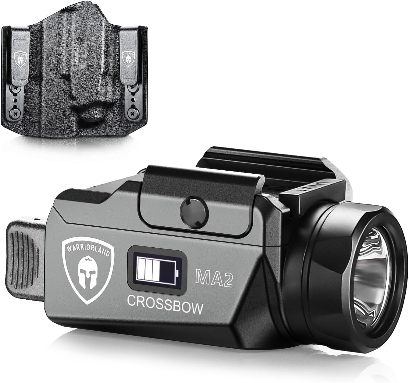 WARRIORLAND MA2 Universal Rail Mounted 800 Lumens Pistol Light with Glock 17/19 OWB Kydex Holster Combo, Magnetic USB Charging Tactical Light with Screen Displays Battery Status WARRIORLAND