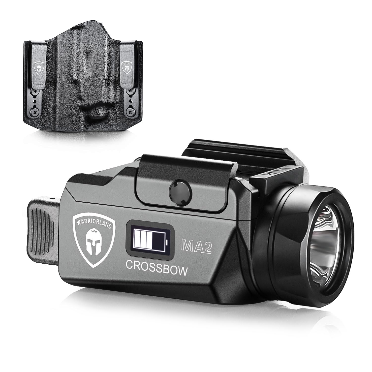 WARRIORLAND MA2 Universal Rail Mounted 800 Lumens Pistol Light with Glock 17/19 OWB Kydex Holster Combo, Magnetic USB Charging Tactical Light with Screen Displays Battery Status WARRIORLAND