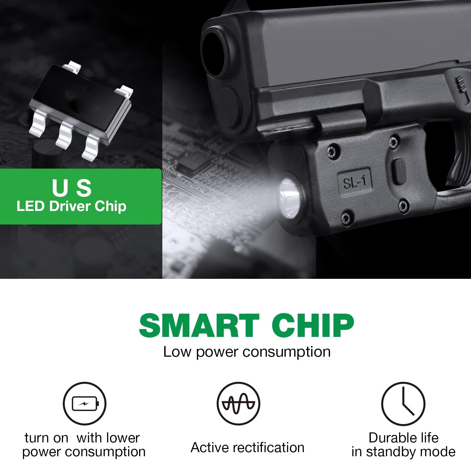 WARRIORLAND Mini Pistol Light with Kydex Holster Tailored Made Compatible with Glock 17/19/21/22 Gen 3 4 5 & G23/32 Gen 4 Pistol, 150 Lumen Glock Railed Handgun Light, LED Tactical Flashlight SL-1 WARRIORLAND