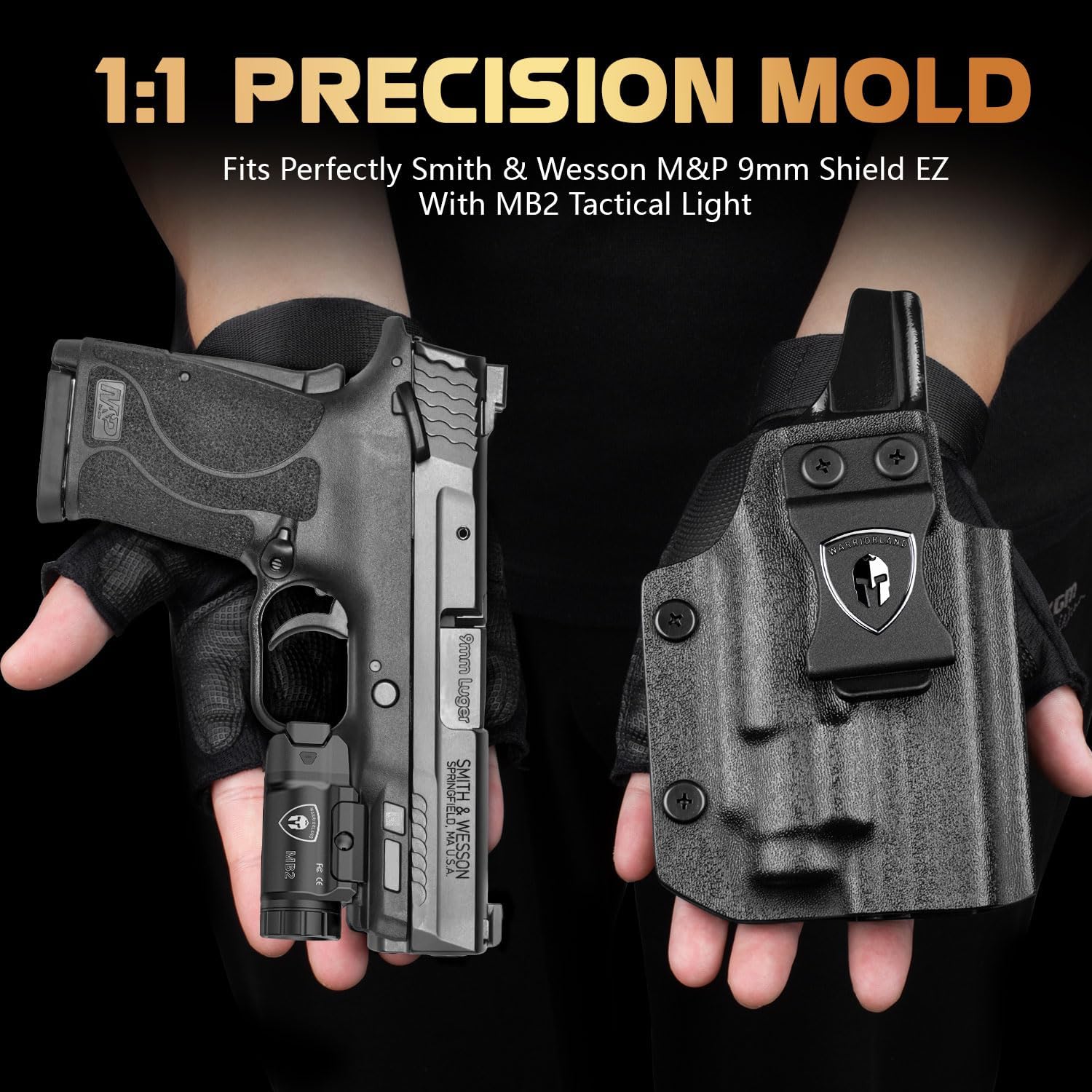 WARRIORLAND 500 Lumen White LED Tactical Light with M&P 9mm Shield EZ IWB Kydex Holster Combo-Compact Rail Mounted Weapon Light,with Battery Included (MB2/MPS9EZ) WARRIORLAND
