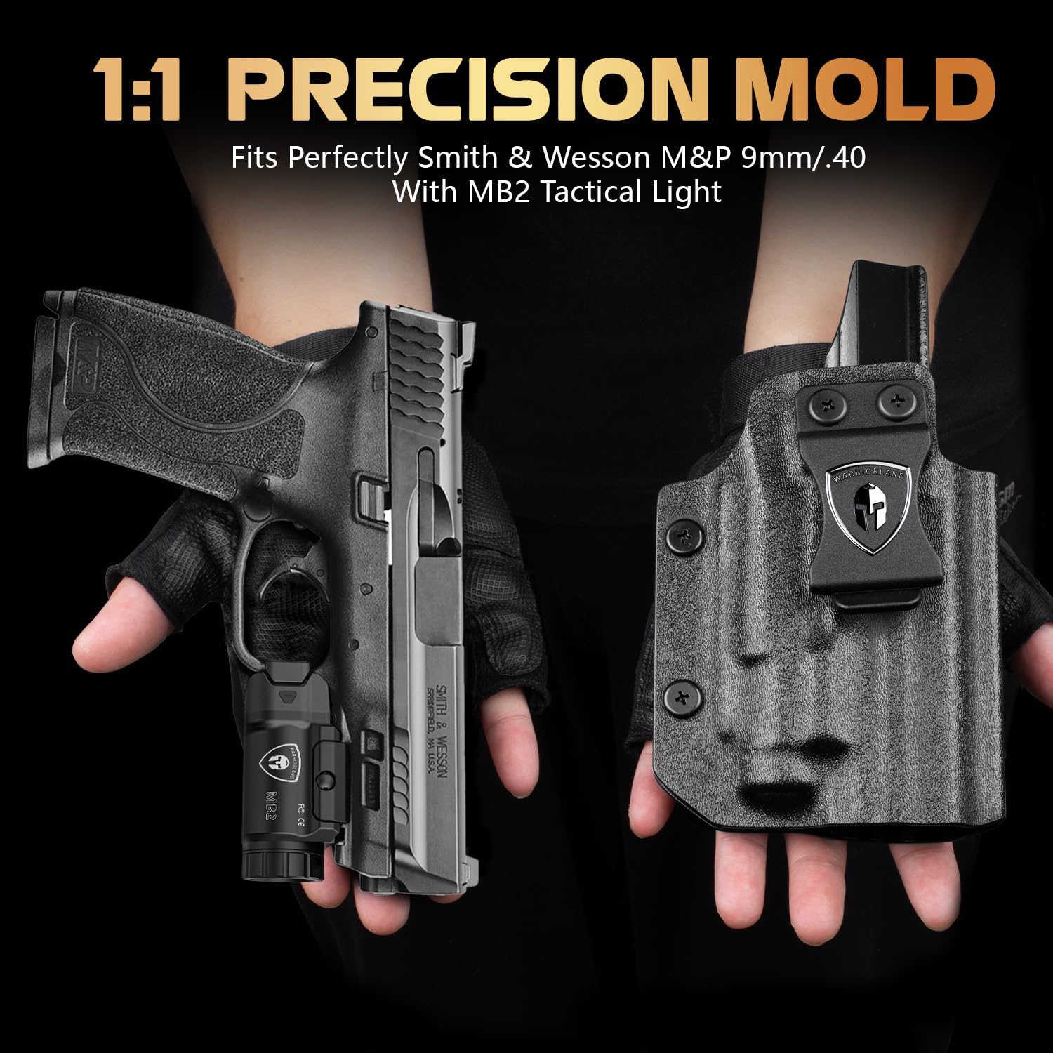 WARRIORLAND MB2 Pistol Light and Custom Kydex Holster, Fit for S&W M&P 9 M2.0 Compact 4.0'' Barrel, 500-Lumen Universal Rail Mounted Tactical Weapon Light with White LED Flashlight, Power Indicator WARRIORLAND