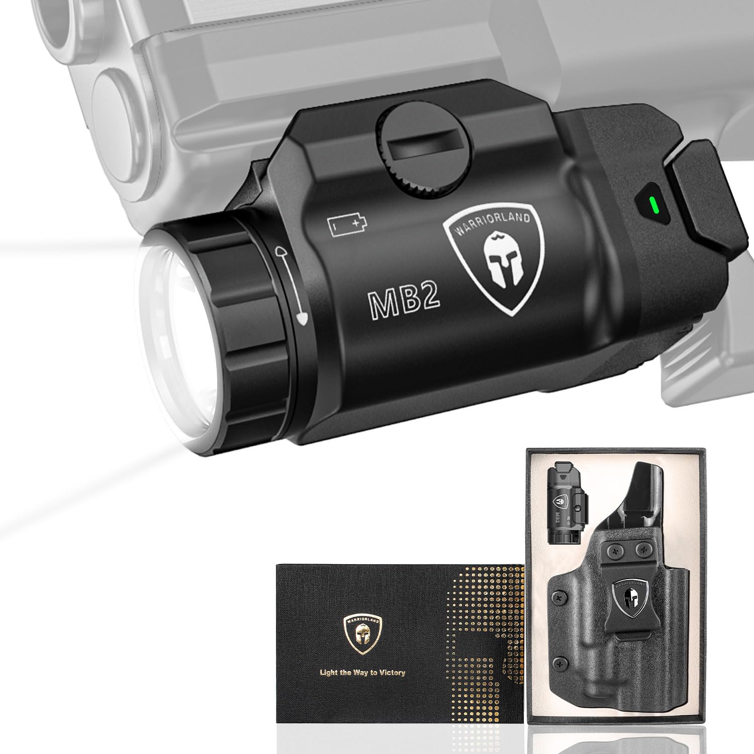 WARRIORLAND 500 Lumen White LED Tactical Light with M&P 9mm Shield EZ IWB Kydex Holster Combo-Compact Rail Mounted Weapon Light,with Battery Included (MB2/MPS9EZ) WARRIORLAND