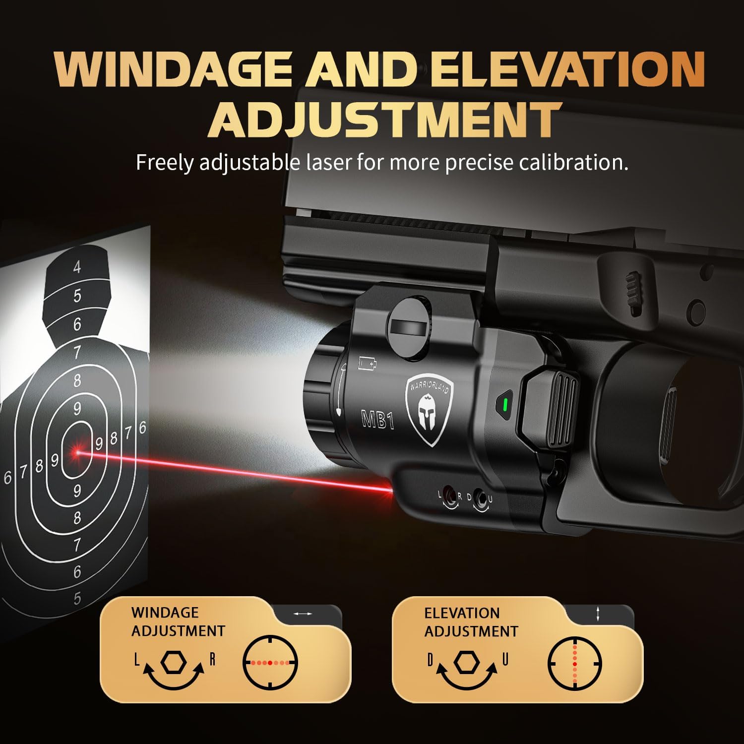 WARRIORLAND MB1 500 Lumens Portable Universal Rail Mounted Weapon Light-Red Laser & White LED Combo with Springfield Hellcat Pro Kydex Holster-Three Operation Modes & Power Indicator MB1w/Hellcat Pro WARRIORLAND