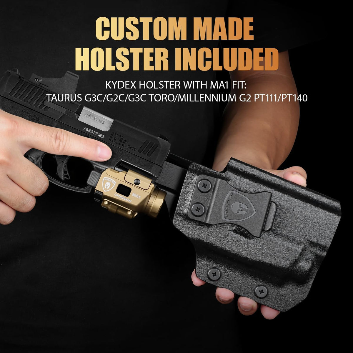 WARRIORLAND 800-Lumen FDE MA1 Pistol Laser LED Light & Holster Combo, Fit for Taurus G3C/G2C/G3C Toro / /Millennium G2 PT111/PT140, Magnetic USB Rechargeable | Screen Power Status.