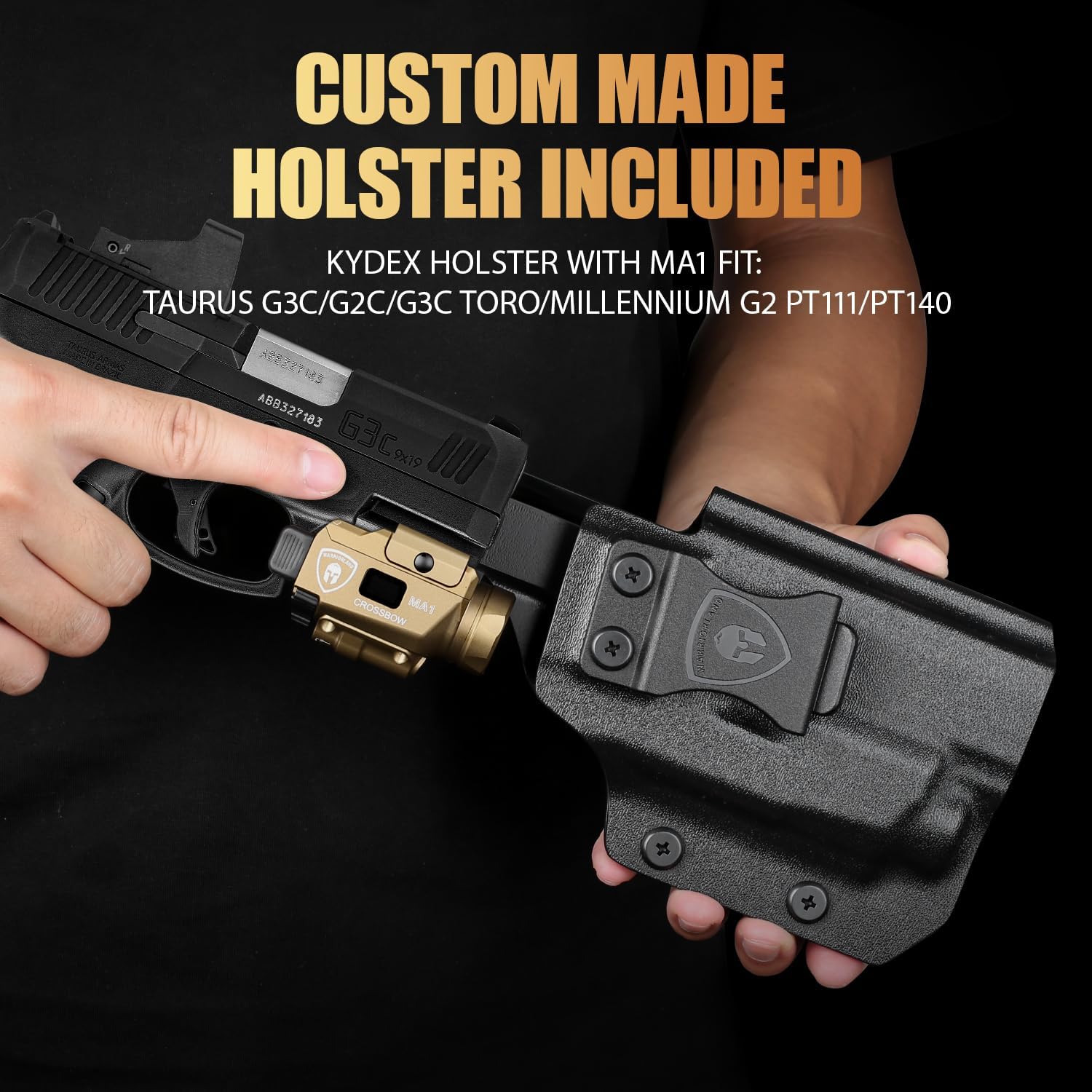 WARRIORLAND 800-Lumen FDE MA1 Pistol Laser LED Light & Holster Combo, Fit for Taurus G3C/G2C/G3C Toro / /Millennium G2 PT111/PT140, Magnetic USB Rechargeable | Screen Power Status