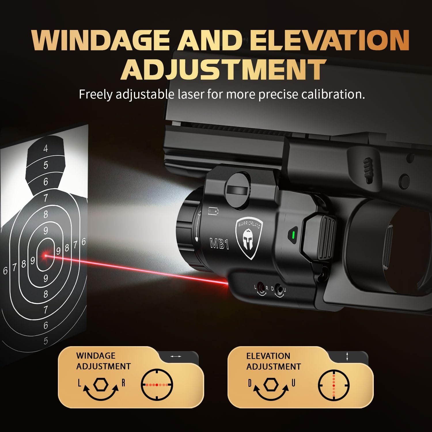 WARRIORLAND MB1 500 Lumens Portable Universal Rail Mounted Weapon Light-Red Laser&White LED Combo with S&W M&P 9mm/.40 Kydex Holster-Three Operation Modes&Power Indicator MB1w/MP9 Holster(Not fit S&W M&P Shield) WARRIORLAND