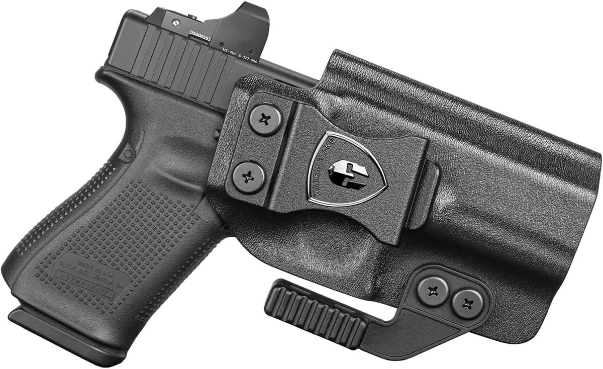 WARRIORLAND IWB Kydex Holster Compatible with Glock G17/G19/G26/G34/ Gen3-5  G17/G19 Gen4-5 MOS  G19X  G23/G32 Gen3-4  G26/G34 Gen5 MOS  G44  G45  G45 MOS, Inside Waistband Appendix Conceal Carry, with Claw & Adj. Retention & Cant, Right Hand.