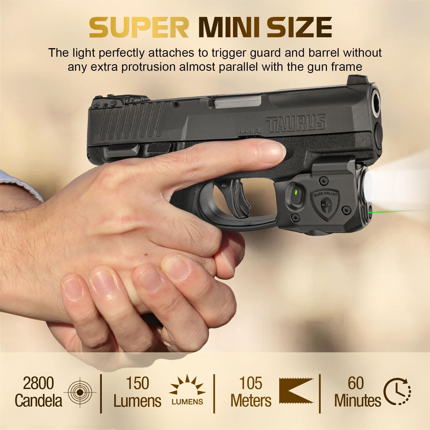 WARRIORLAND Pistol Light Laser Combo Fits Taurus G2C /G3C /Millennium PT111 G2 / PT140 G2/Taurus G3, Compact 150-Lumen Trigger & Rail Mounted Tactical Weapon Light, Green Laser & White LED Flashlight, SLL-101G โWARRIORLAND