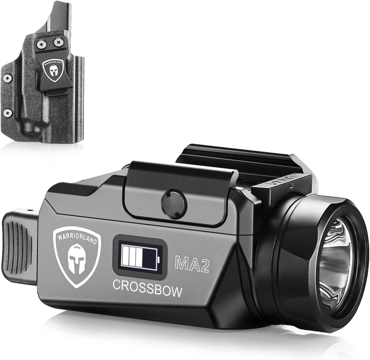 WARRIORLAND Crossbow MA2 Universal Rail Mounted 800 Lumens Pistol Light with P320 Compact M18 IWB Kydex Holster Combo, Magnetic USB Charging Tactical Light with Screen Displays Battery Status WARRIORLAND