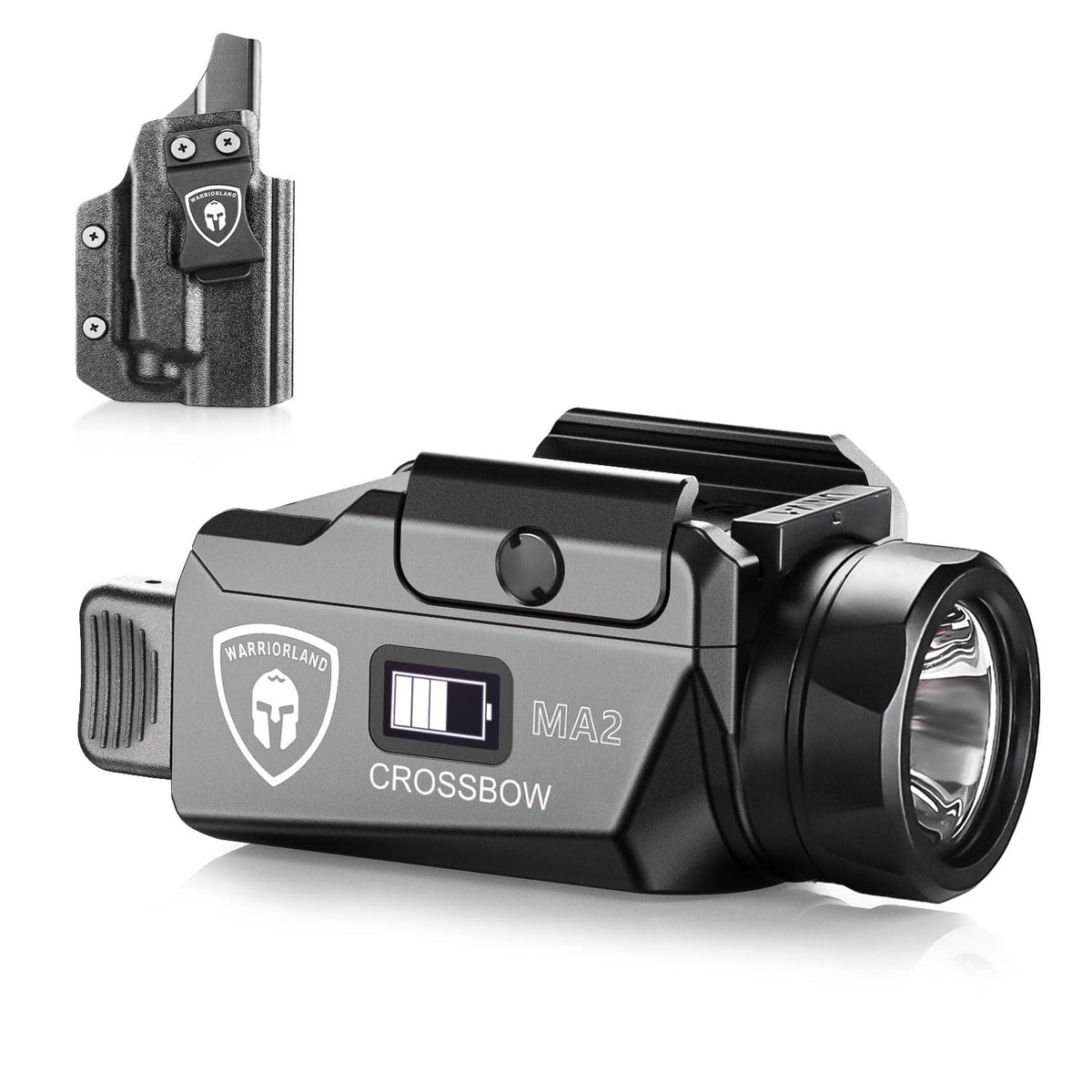 WARRIORLAND Crossbow MA2 Universal Rail Mounted 800 Lumens Pistol Light with P320 Compact M18 IWB Kydex Holster Combo, Magnetic USB Charging Tactical Light with Screen Displays Battery Status WARRIORLAND