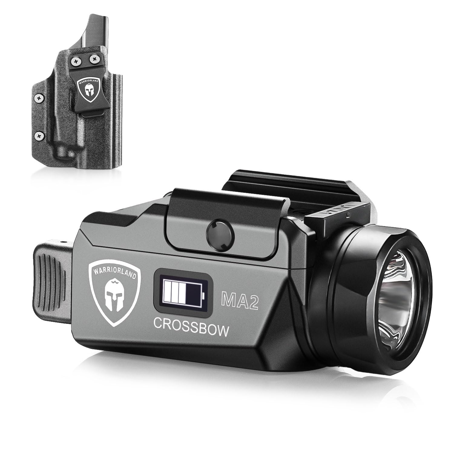 WARRIORLAND Crossbow MA2 Universal Rail Mounted 800 Lumens Pistol Light with P320 Compact M18 IWB Kydex Holster Combo, Magnetic USB Charging Tactical Light with Screen Displays Battery Status WARRIORLAND