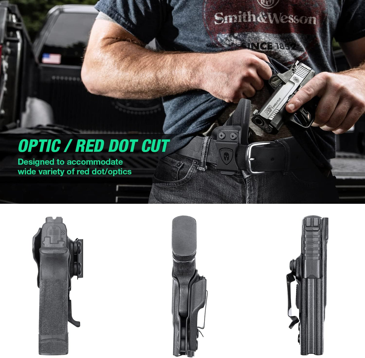 WARRIORLAND Hellcat Pro/Hellcat Kydex Holster with 1.75" Metal Clip for IWB Concealed Carry, Optics Cut, Adjustable Retention WARRIORLAND