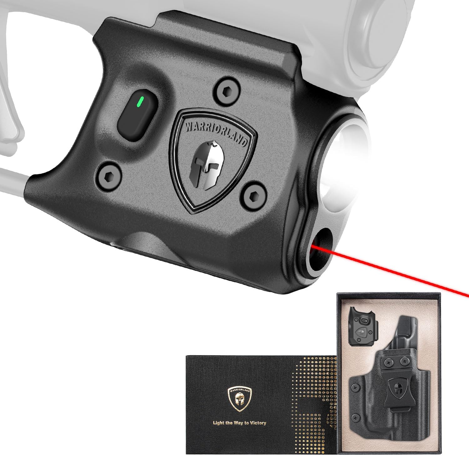 WARRIORLAND Pistol Light Laser & Holster Fit for Springfield Hellcat 3โณ Micro-Compact, Compact 150-Lumen Trigger Mounted Tactical Weapon Light with Red Laser White LED & IWB Holster, Power Indicator