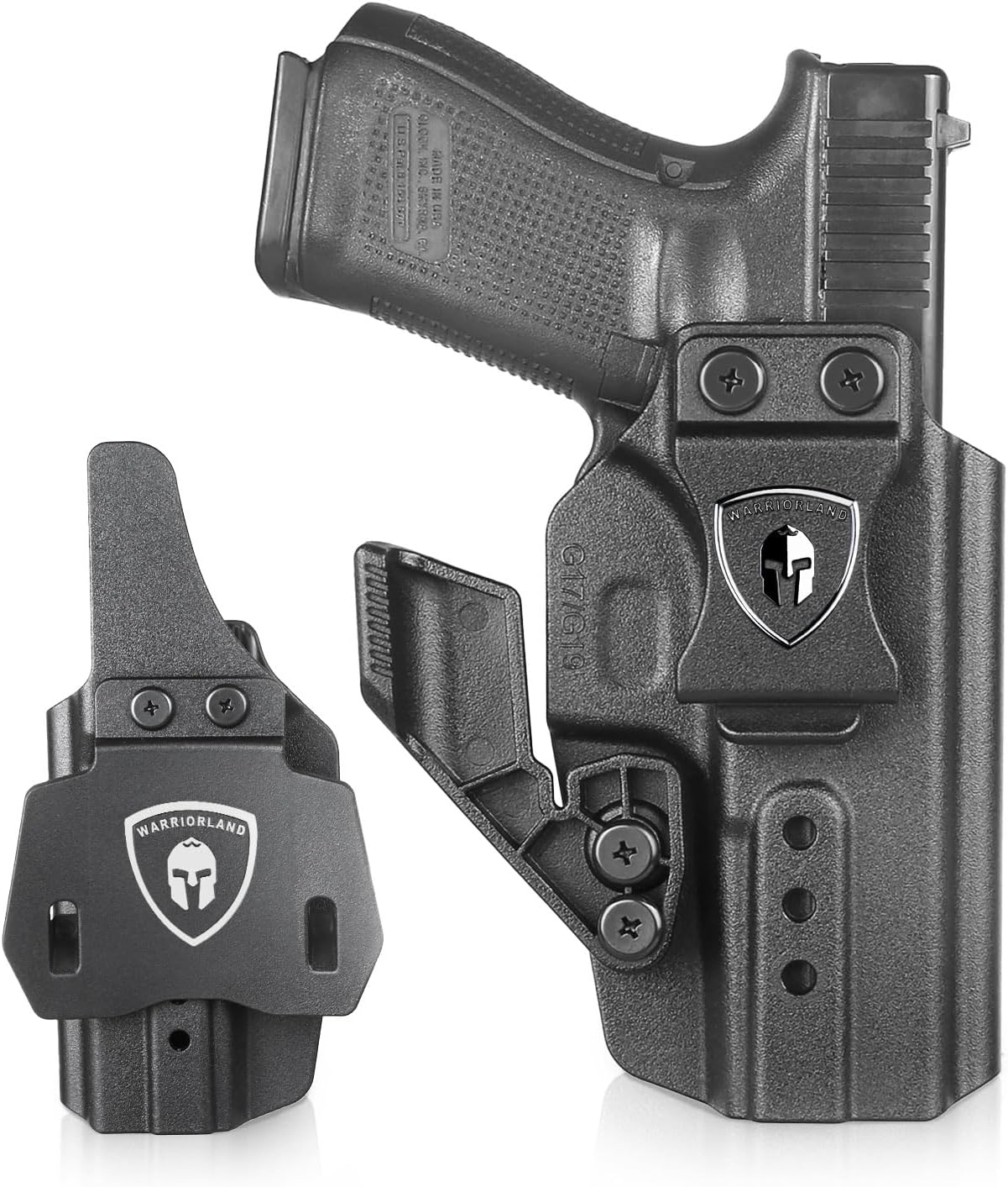 WARRIORLAND IWB & OWB Convertible Holster Optic Cut: Compatible with Glock 17/19/26/34 Gen3-5 G17/G19 Gen4 MOS G17/G19/G26/G34 Gen5 MOS 19X G23 Gen3-4 G32 Gen3-4 G44 G45 G45 MOS Holster, with Claw,Adj Ride Height, Right Hand WARRIORLAND
