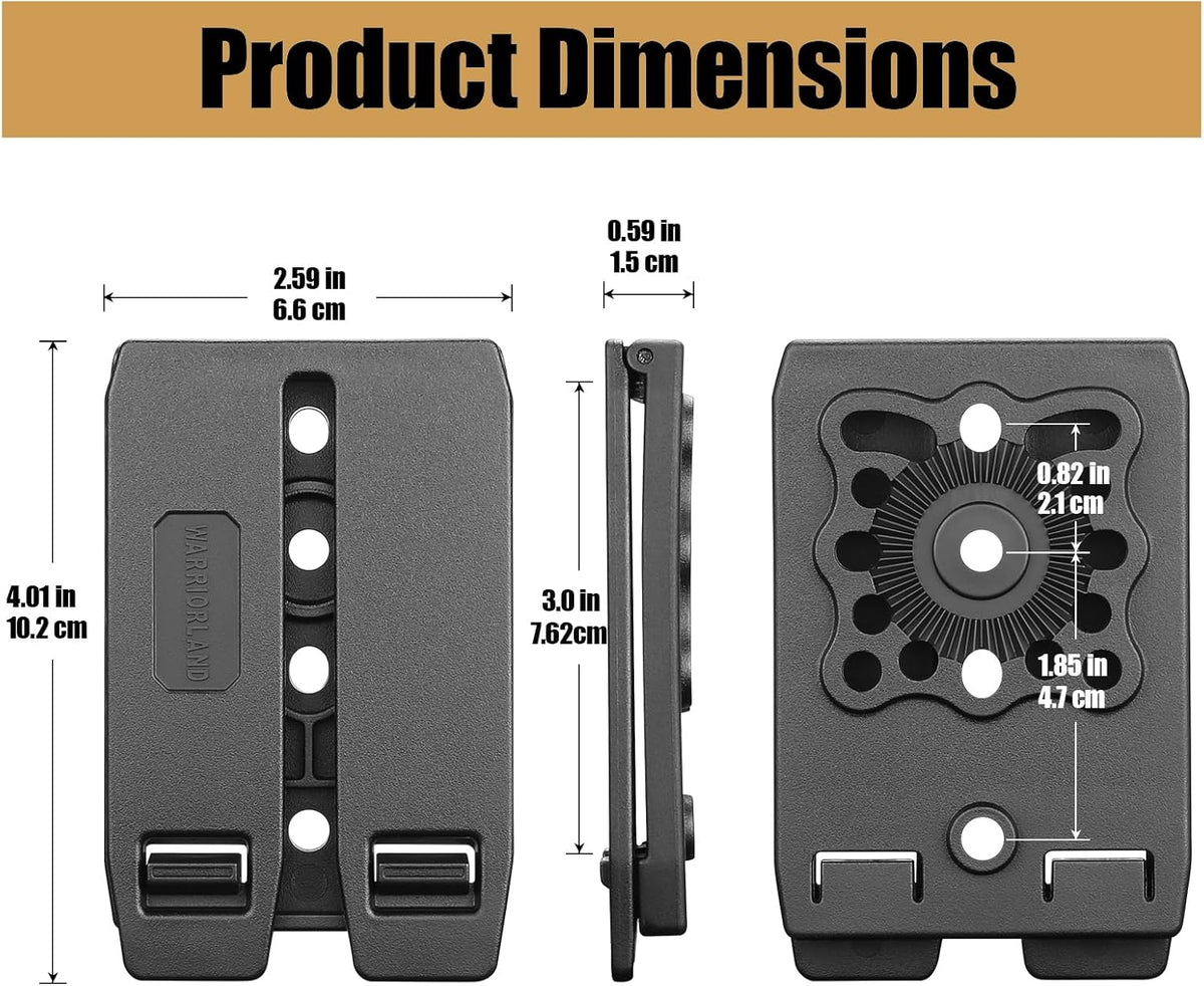 MOLLE Holster & Mag Pouch Adapter (3-Inch) - WARRIORLAND Heavy-Duty Tactical Clip for Holsters, Pouches, Taser X7/X26P, Sheaths & Backpacks, w/Mount Screw & Nut Kit, 1 Pack WARRIORLAND