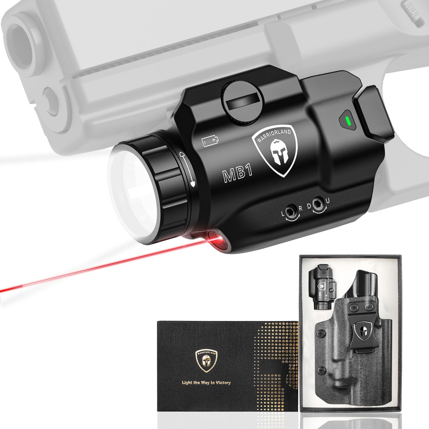 WARRIORLAND MB1 500 Lumens Portable Universal Rail Mounted Weapon Light-Red Laser & White LED Combo with Sig Sauer P320 Fullsize M17 Kydex Holster-Three Operation Modes & Power Indicator MB1w/P320 M17 WARRIORLAND