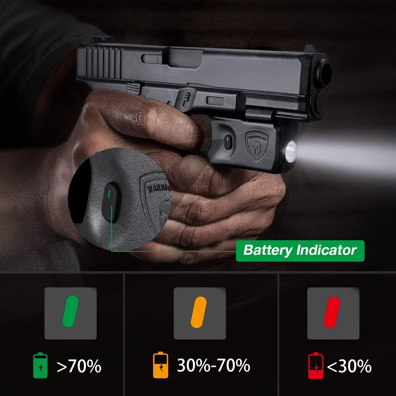 WARRIORLAND Mini Pistol Light with Kydex Holster Tailored Made Compatible with Glock 17/19/21/22 Gen 3 4 5 & G23/32 Gen 4 Pistol, 150 Lumen Glock Railed Handgun Light, LED Tactical Flashlight SL-1 WARRIORLAND